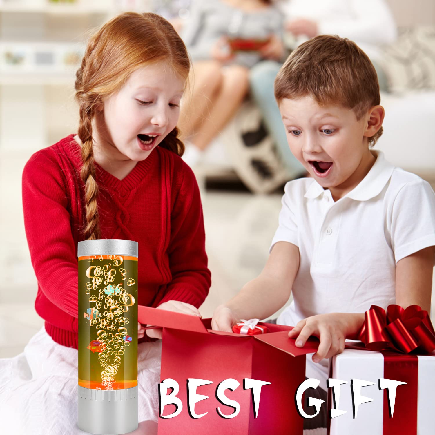 Bubble Fish Lamp - Sensory Bubble Tube Light with Moving Artificial Fish, LED Aquarium Lamp for Home & Office Decor - Perfect Gift for Kids & Adults - Creates Relaxing Ambiance for Bedrooms, Living Rooms & Therapy Spaces