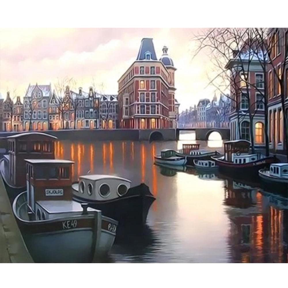 Modern DIY Paint by Numbers Kit - Landscape City Wall Art Acrylic Painting on Canvas for Home & Office Decor | Relaxing Hobby & Gift Idea for Adults