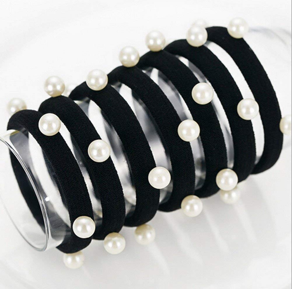 Belicia Black Pearl Hair Ties - Stretch Ponytail Bands for Women, Gym & Office