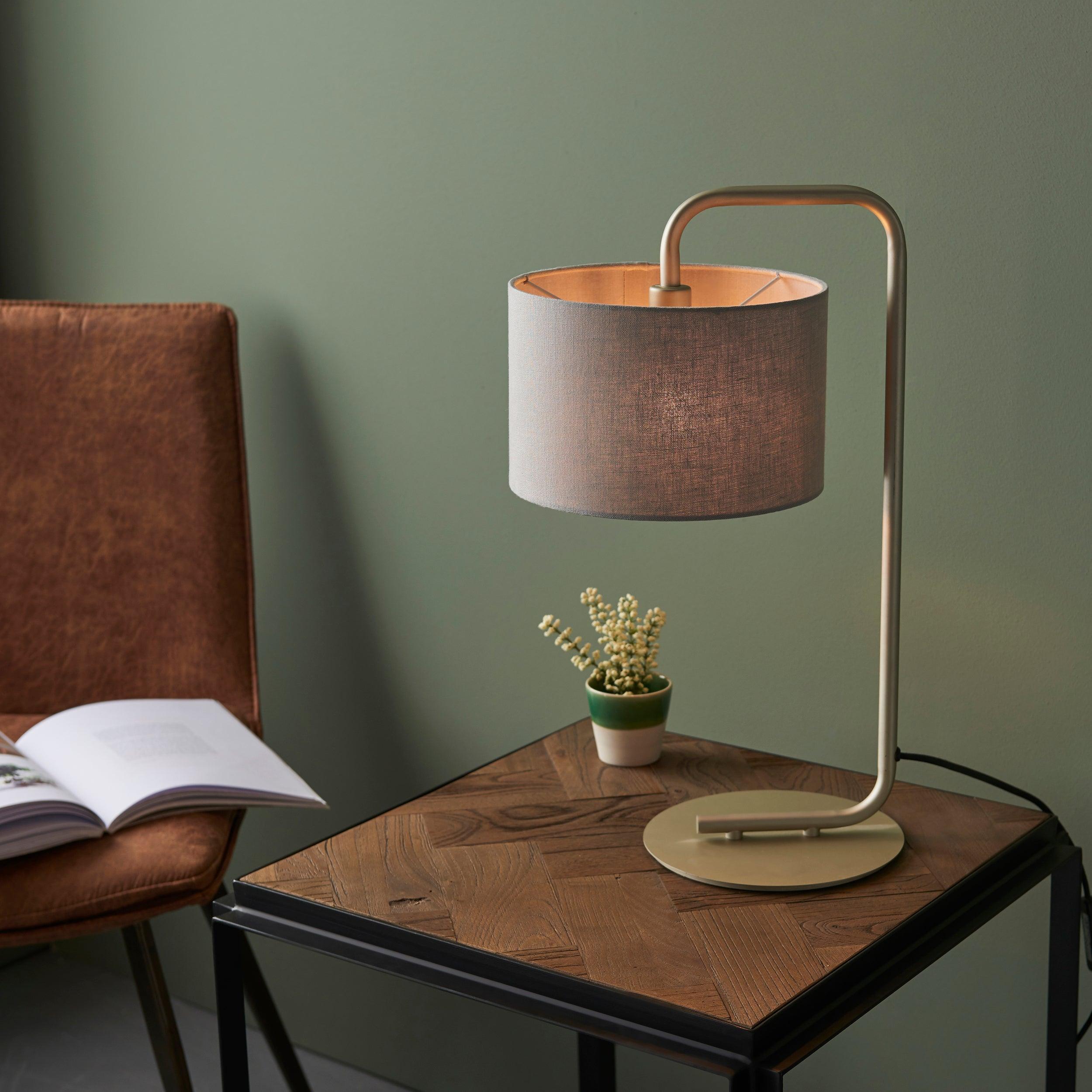 Dorset Gold Table Lamp with Slate Grey 23cm Shade - Elegant Home Office & Bedroom Lighting Decor