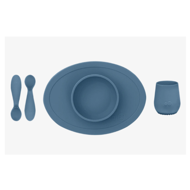 Ezpz First Foods Set - Baby Feeding Essentials for Toddlers | BPA-Free Silicone Plates & Bowls | Perfect for Weaning, Snacks & Mealtime | Indigo Color