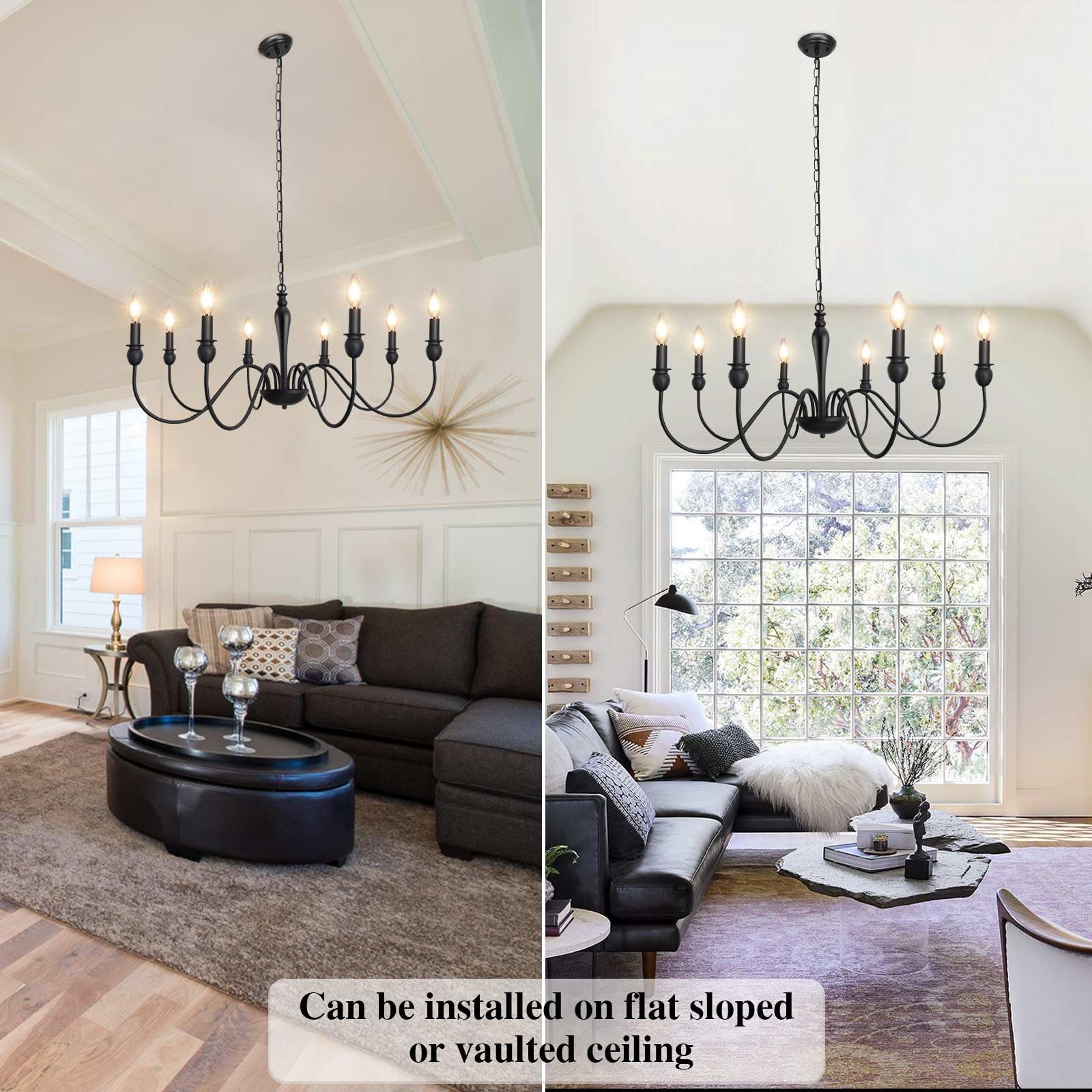 Matte Black Farmhouse Chandelier - 8-Light Rustic Industrial Ceiling Fixture (37 Inch) for Dining Room, Living Room, Bedroom, Kitchen Island & Foyer | Perfect for Farmhouse Decor, Modern Rustic Interiors & Candle-Style Lighting