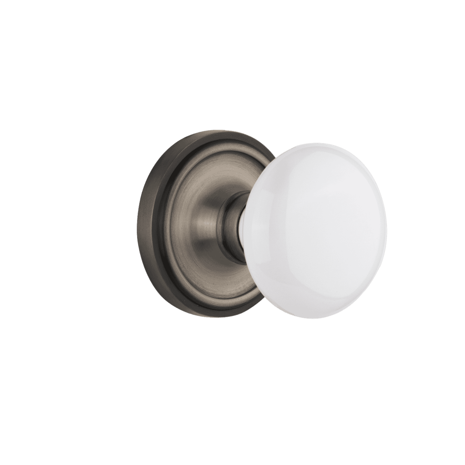 Vintage White Porcelain Knob with Antique Pewter Rosette - Classic Cabinet & Drawer Pull for Kitchen, Bathroom & Furniture Hardware