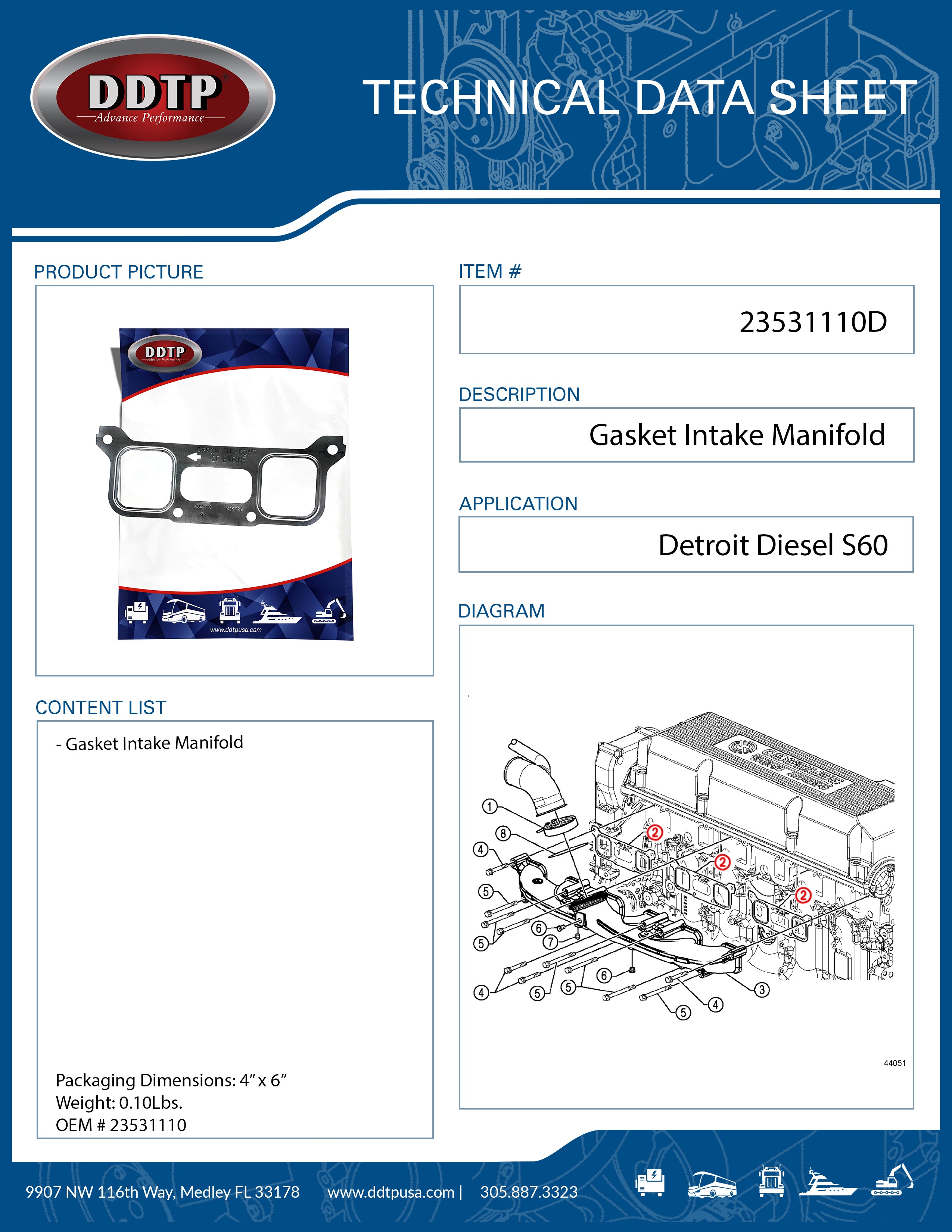 Detroit Diesel S60 Intake Manifold Gasket (23531110) - Replacement Part for Heavy Duty Trucks & Engines - Perfect for Maintenance & Repair