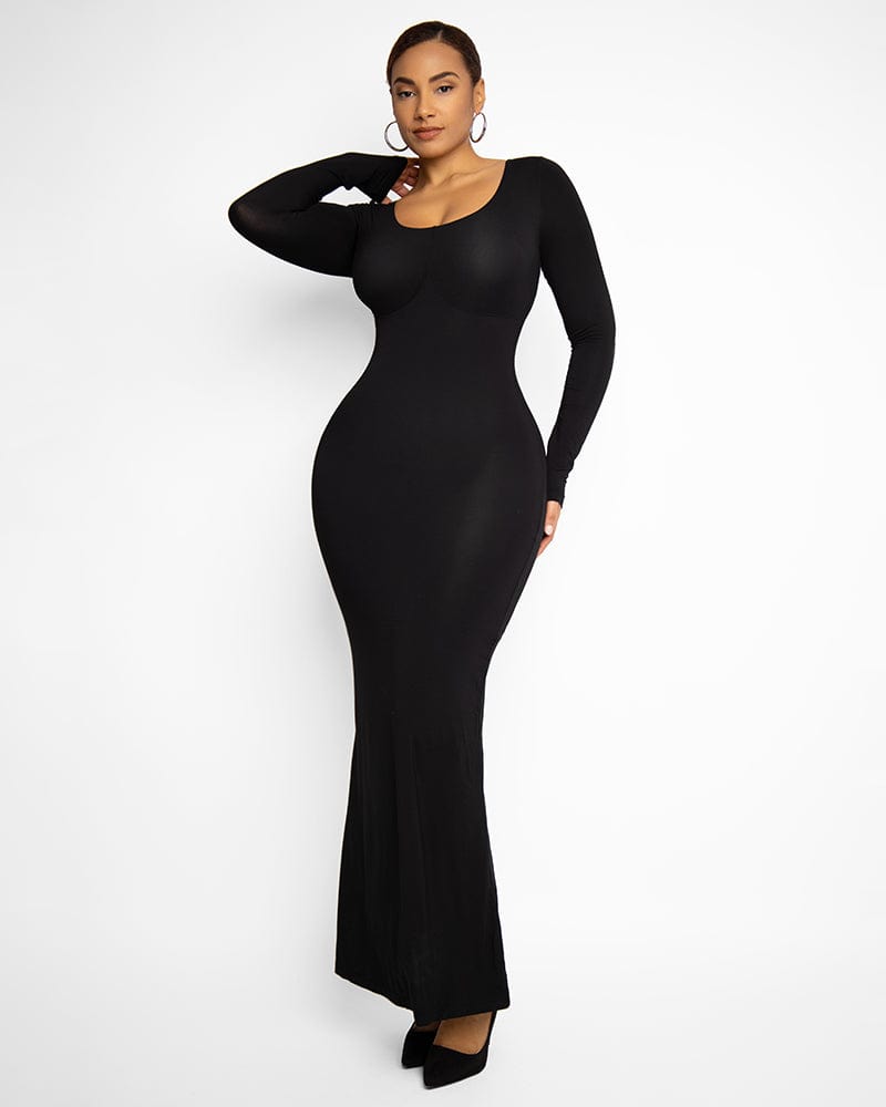 Slim Fit Shaping Maxi Dress for Women - Flattering Bodycon Long Dress with Side Pockets - Perfect for Weddings, Parties & Summer Vacations