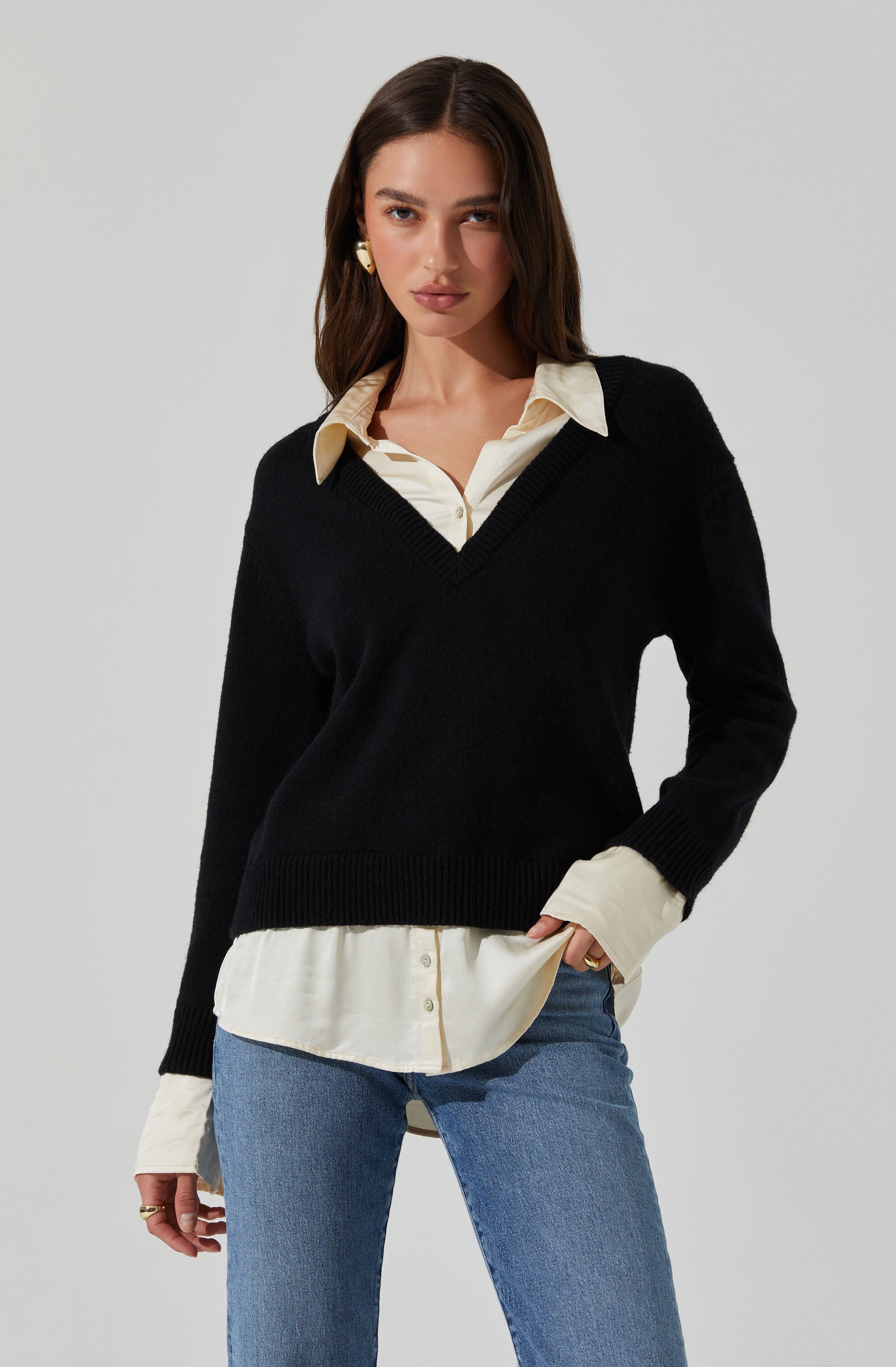 Jianna Mixed Media Layered Sweater for Women - Trendy Knit Pullover with Textured Details | Perfect for Fall Fashion, Office Wear & Casual Outfits