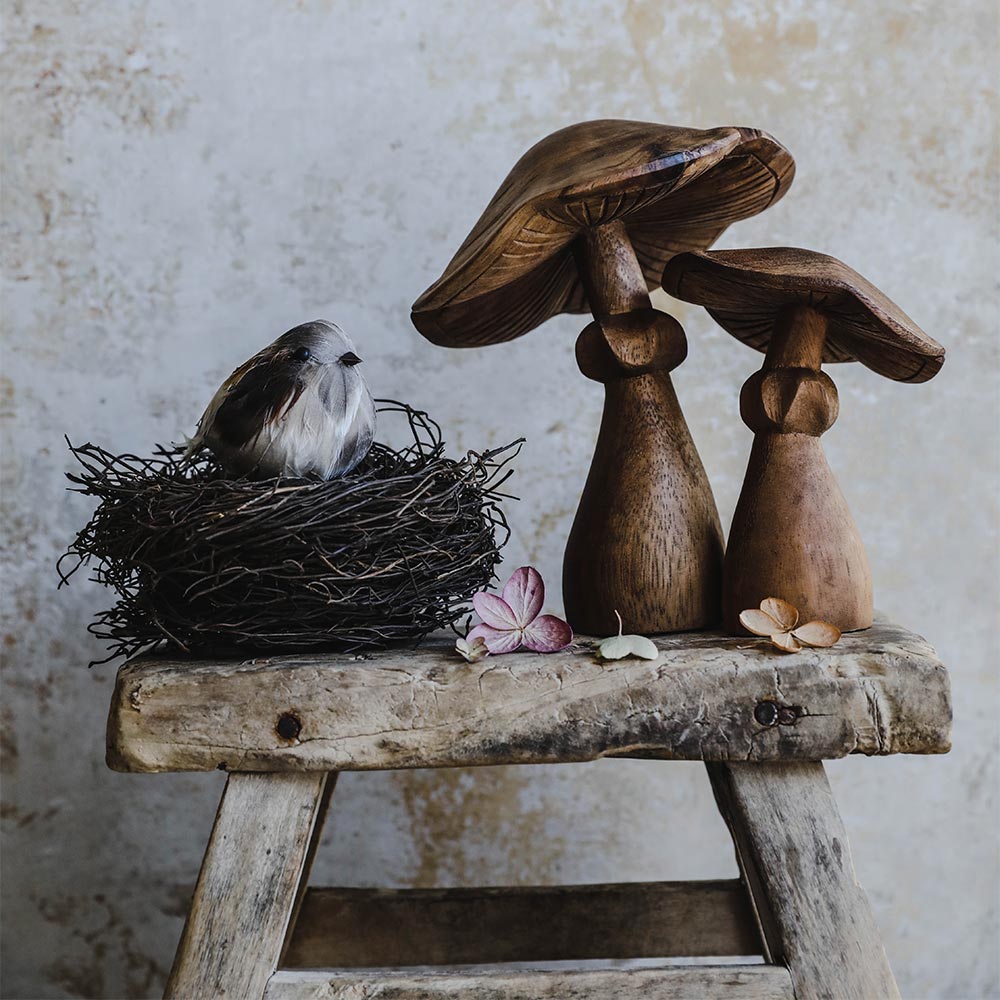 Hand Carved Wooden Mushroom Decor - Natural Wooden Mushroom Sculpture for Home, Garden & Office Decor - Perfect for Boho, Farmhouse & Rustic Style