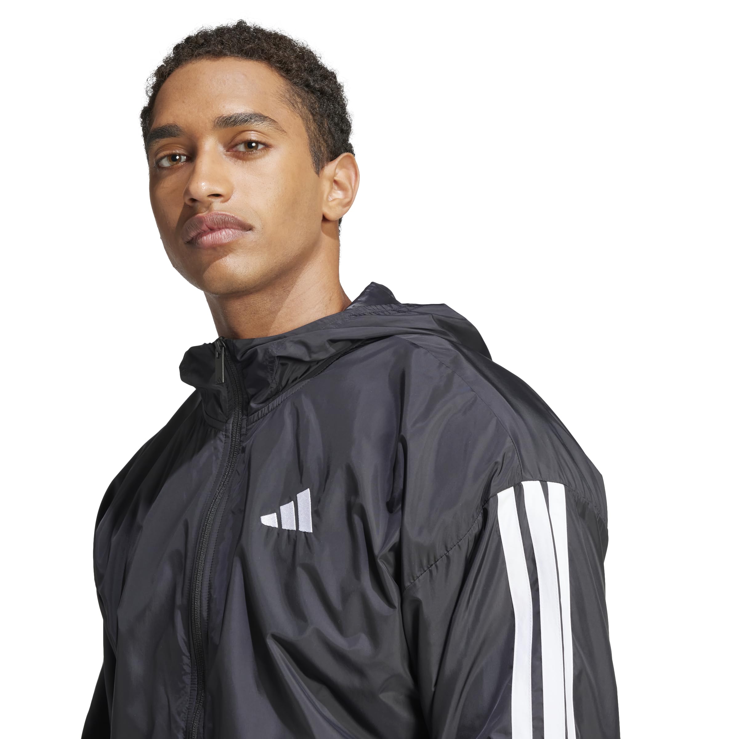 Adidas Men's Essentials 3-Stripes Lightweight Windbreaker Jacket - Water-Resistant Running & Outdoor Sports Hoodie for Jogging, Hiking, and Casual Wear