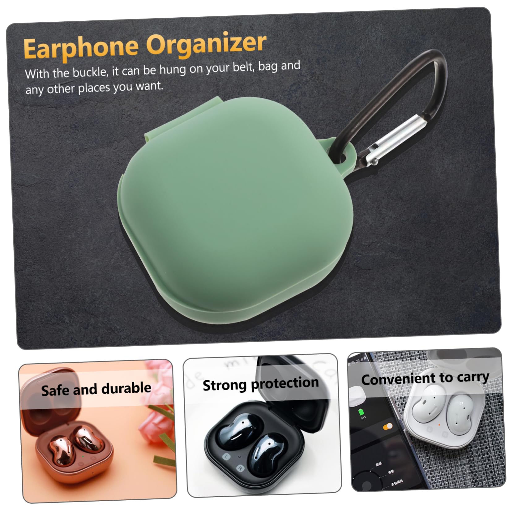 Angoily 2 Pack True Wireless Earbuds Case Cover - Silicone Protective Holder with Belt Clip for AirPods & Bluetooth Earbuds - Travel, Business & Gym Organizer for Men & Women