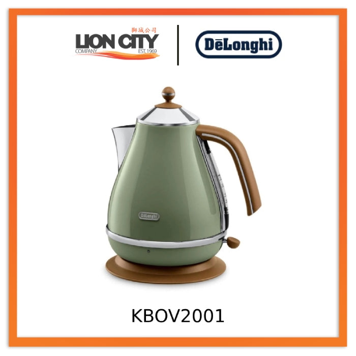 De'Longhi KBOV2001 1.7L Icona Vintage Electric Kettle - Retro Style Water Boiler for Tea, Coffee & Kitchen Use - Perfect for Home, Office & Gifts