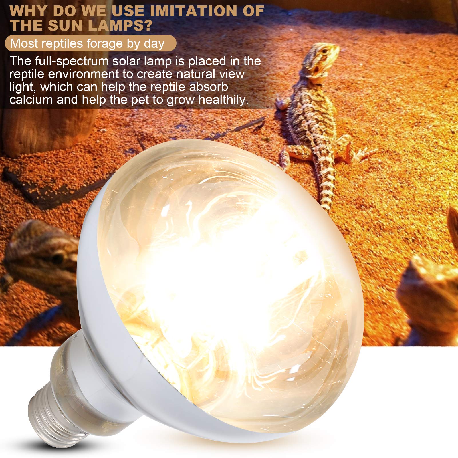 EXCLUZO Reptile Heat Lamp with UVB & UVA - Sun Lamp for Tortoises, Lizards, Amphibians - Provides Warmth & Full Spectrum Lighting for Reptile Terrariums & Habitats
