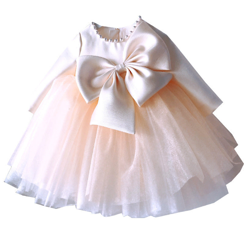 Baby Girl Birthday Party Dress - Toddler Long Sleeve Christening Gown with Cute Bow & Fluffy Skirt | Perfect for 1st Birthday, Baptism & Special Occasions