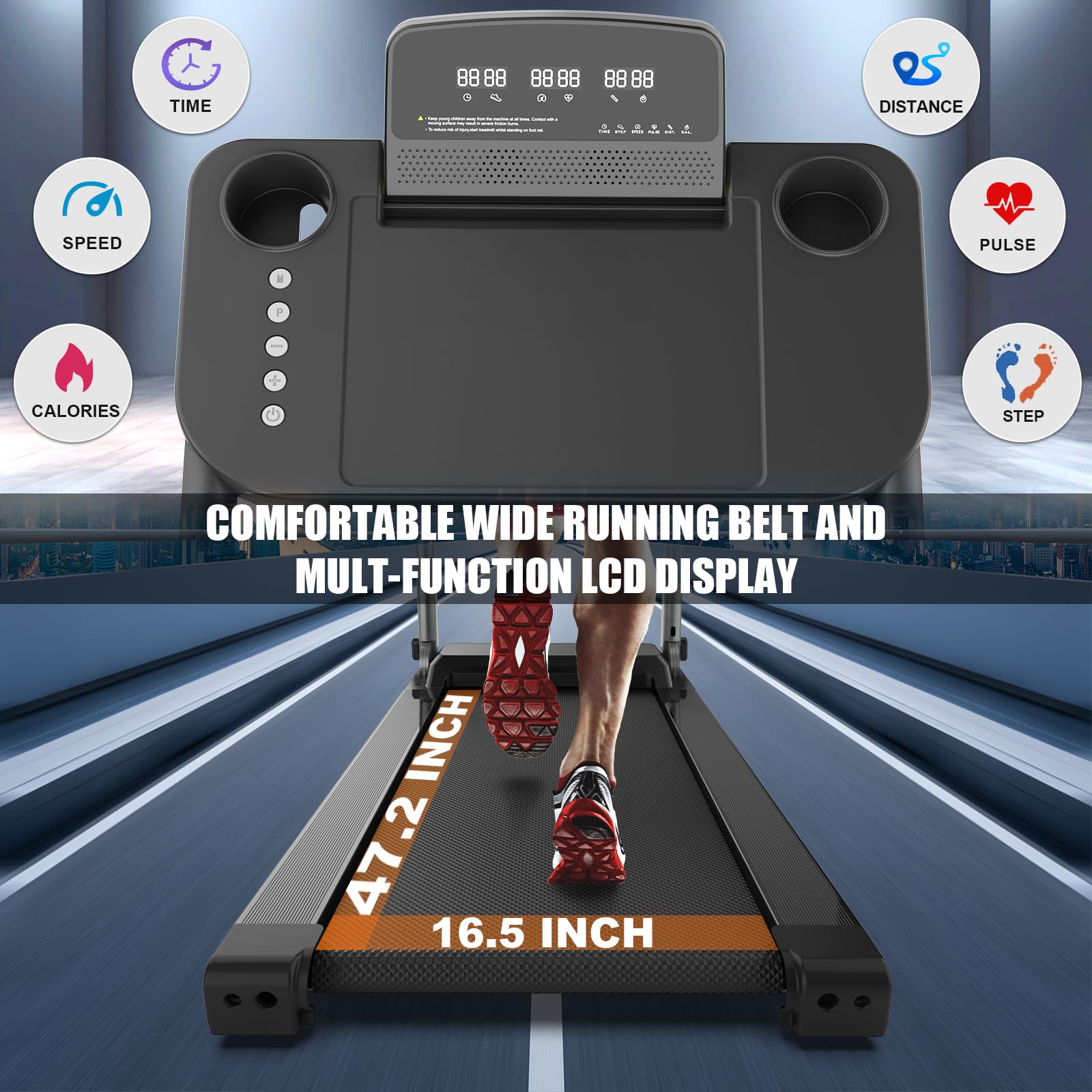 Foldable Treadmill for Home Use - 12 Adjustable Workout Programs, LCD Display, Wide Running Belt, Quiet Motor with Phone/Cup Holder & Safety Key - Under Desk Treadmill with Height Adjustment - Perfect for Small Spaces, Home Gym, Office Workouts & Apartment Fitness