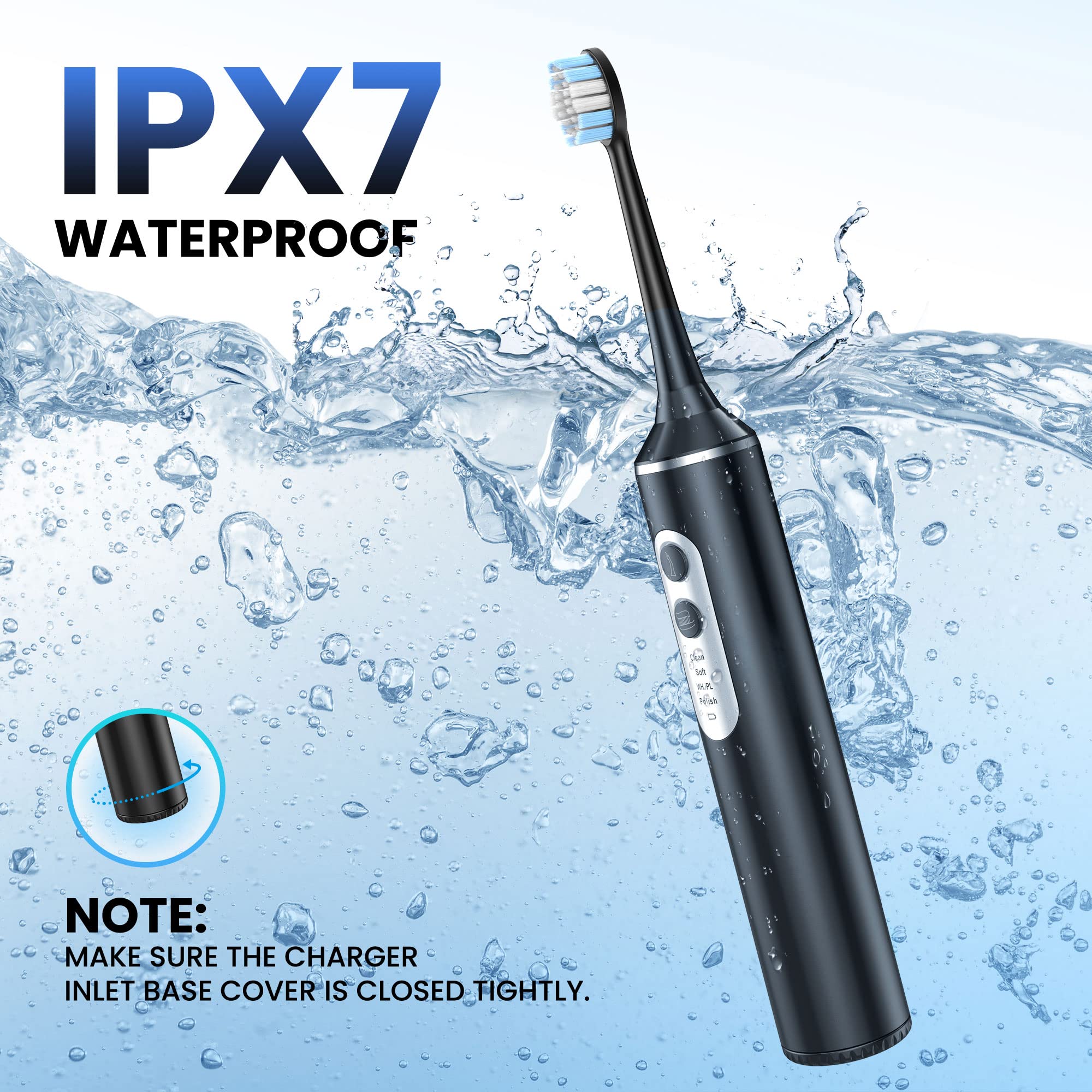 Sonic Electric Toothbrush with Water Flosser - 4 Brush Heads & 4 Cleaning Modes, Portable Teeth Cleaning Kit for Travel & Home Use (Black) | Perfect for Daily Oral Care, Travel Essentials & Family Dental Hygiene