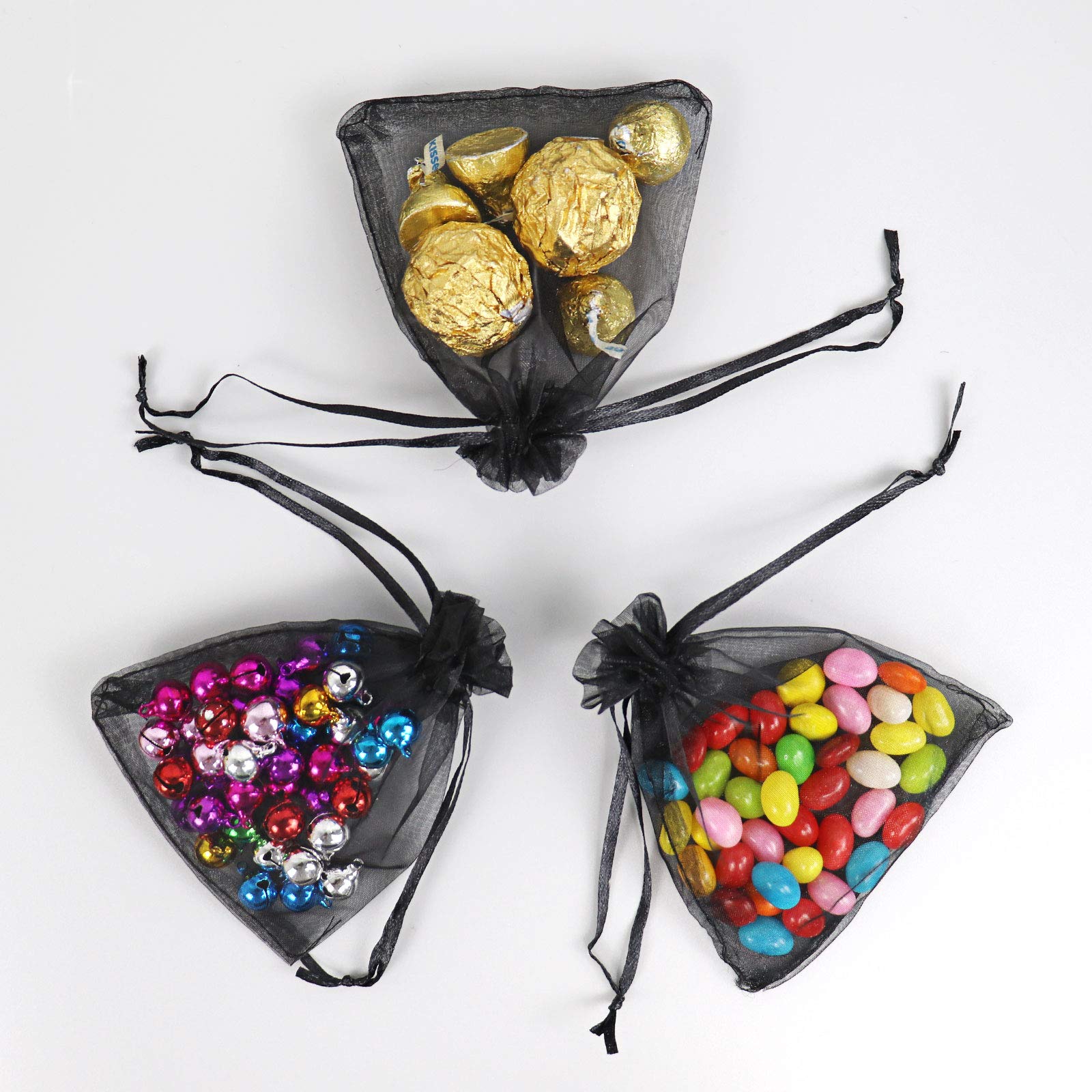 100Pcs Black Organza Drawstring Gift Bags 8x12 Inches - Premium Mesh Favor Pouches for Christmas, Weddings, Baby Showers & Party Favors - Elegant Packaging for Jewelry, Candies, Soaps & Small Gifts