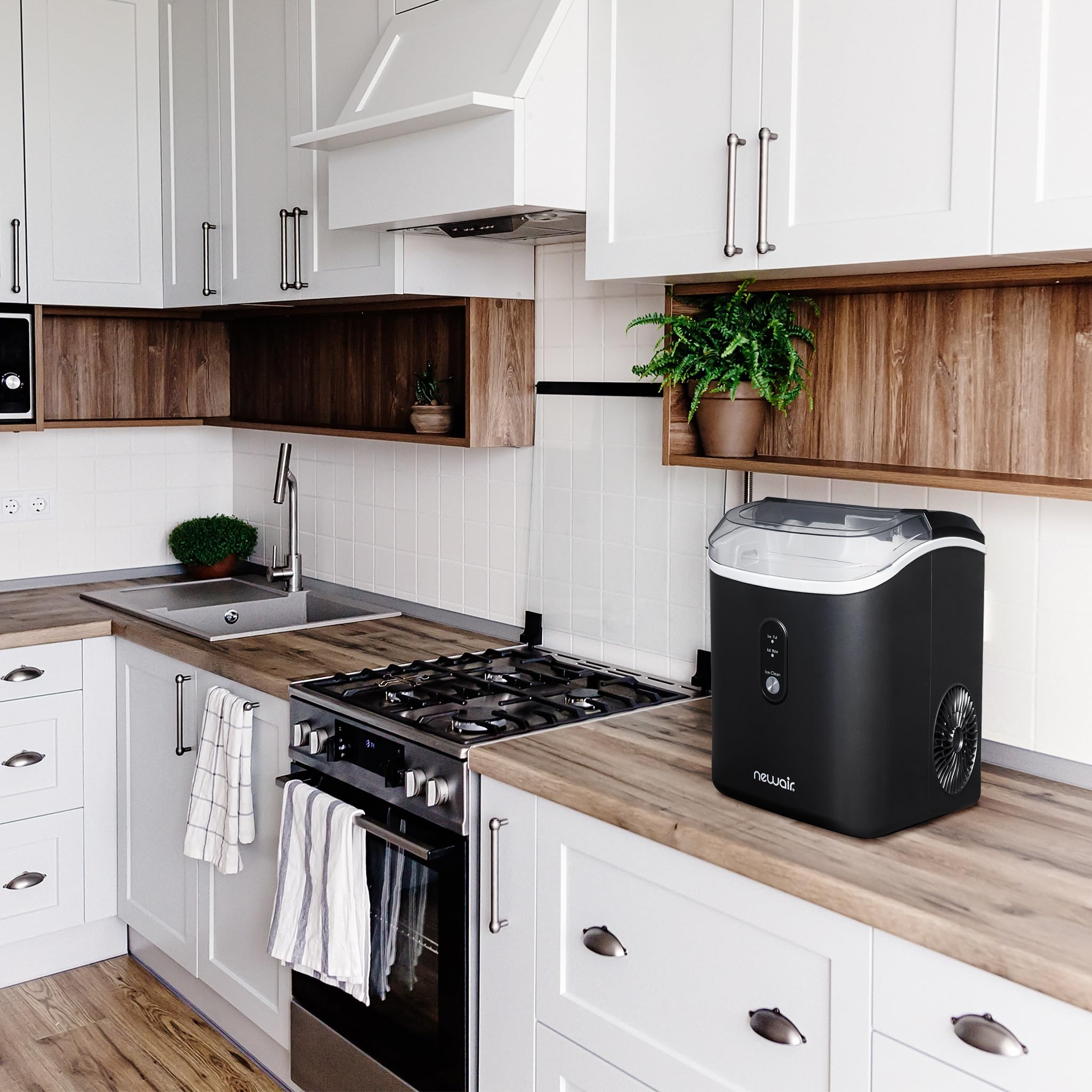 Newair Nugget Countertop Ice Maker Machine - 26 lbs. Daily Output, Self-Cleaning, Refillable Water Tank | Matte Black Electric Sonic Ice Maker for Perfect Nugget Ice | Ideal for Home Kitchens, Offices, Coffee Bars & Entertaining