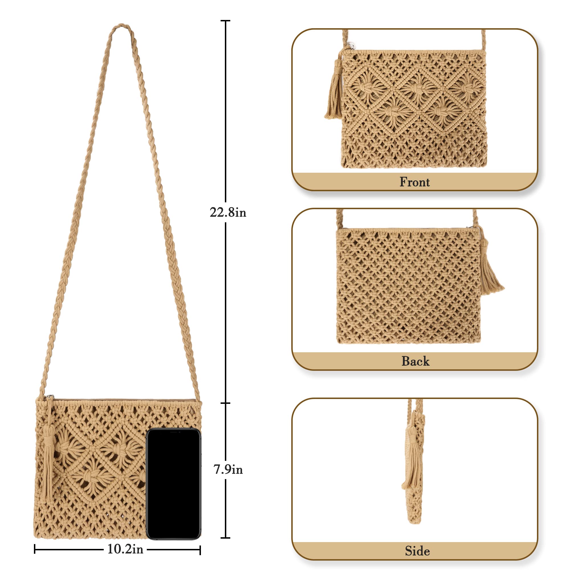 Women's Woven Cotton Crochet Crossbody Shoulder Bag - Handmade Beach Purse for Summer - Perfect for Travel, Shopping & Outdoor Activities