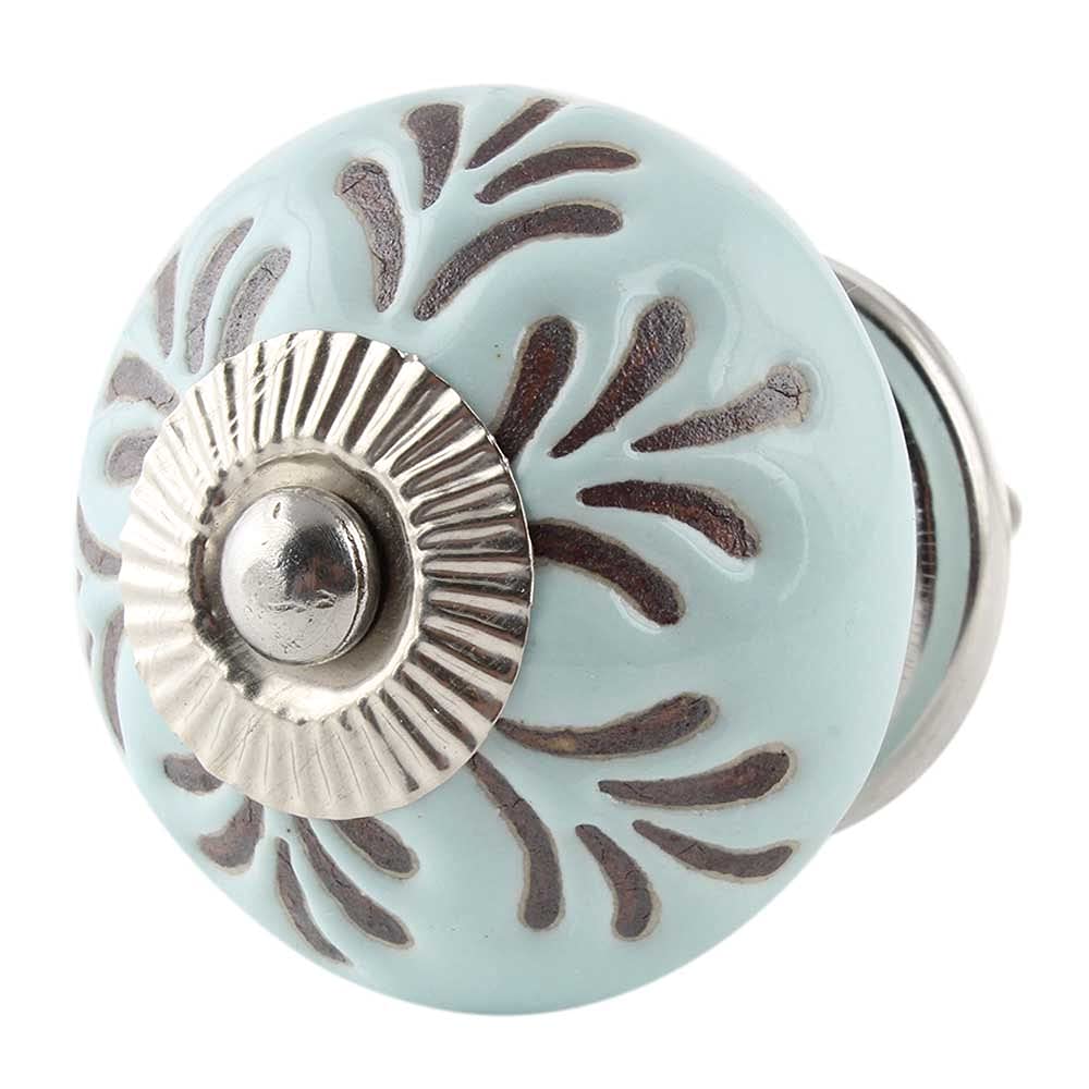 2-Piece Sage Green Ceramic Etched Drawer Knobs - Elegant Cabinet Hardware for Kitchen, Dresser & Furniture - Decorative Pulls for Home Decor & DIY Projects