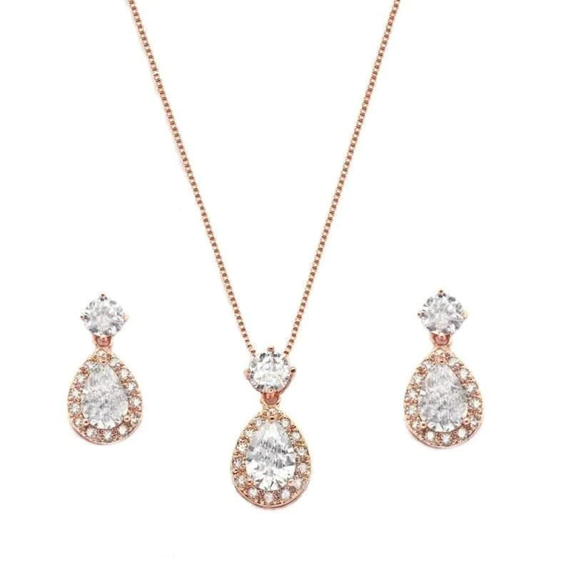Rose Gold Necklace and Earring Set for Women - Elegant 18K Plated Jewelry Gift for Anniversary, Valentine's Day & Birthday | Perfect for Weddings, Parties & Special Occasions