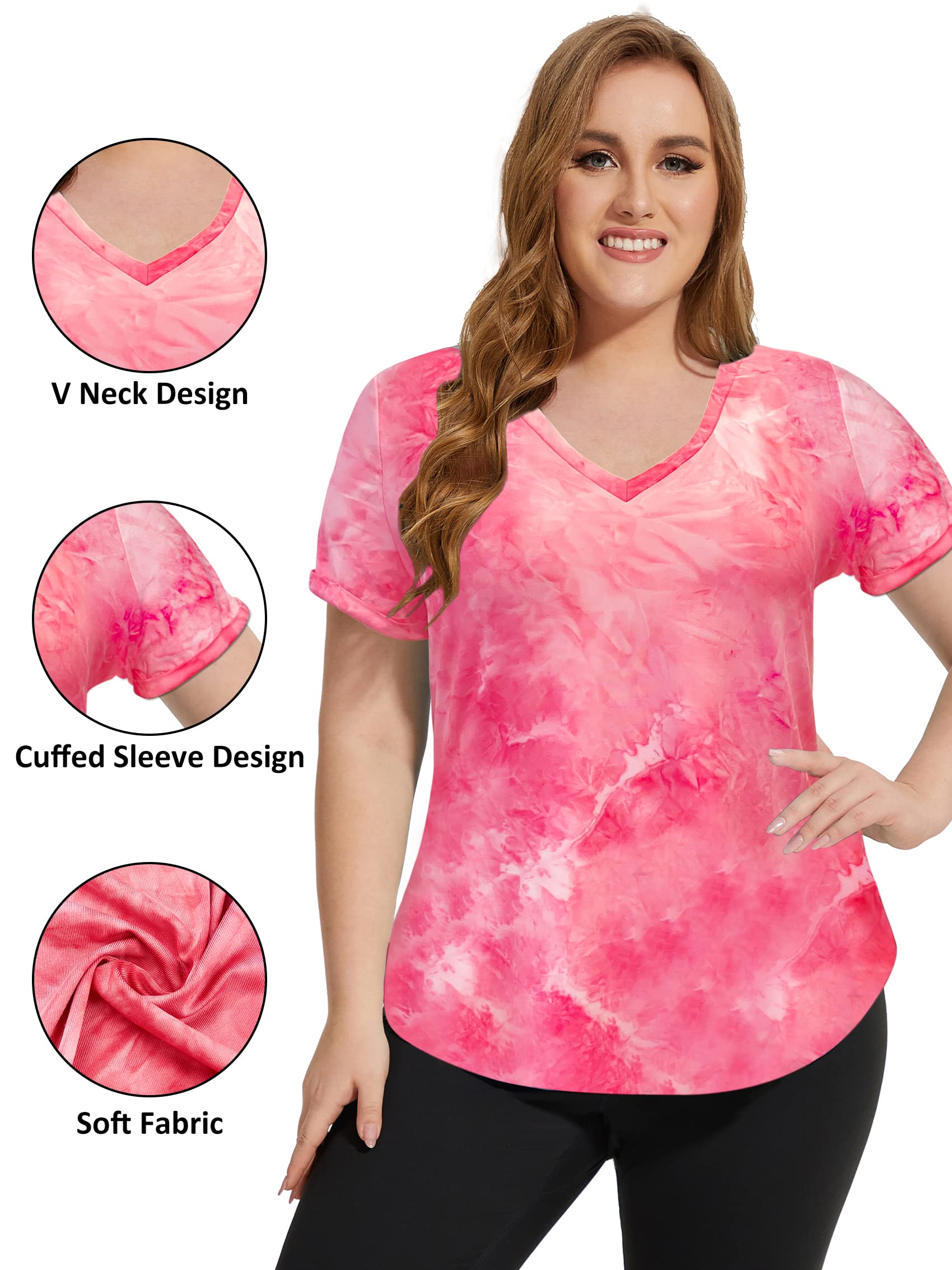 FOREYOND Plus Size Workout Tops for Women - Loose Fit V-Neck Yoga T-Shirts - Breathable Summer Casual Tees for Gym, Running & Everyday Wear
