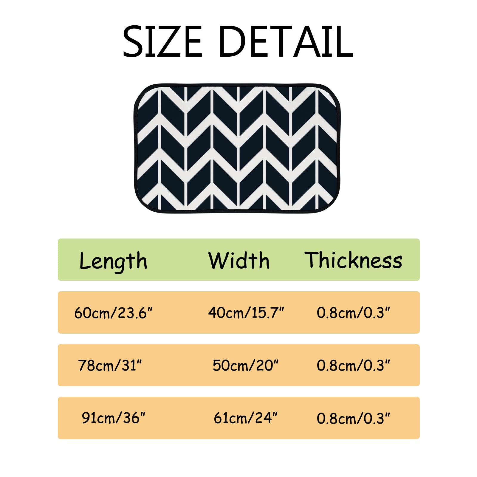 Non-Slip Chevron Pattern Foam Area Rug - Washable Navy Blue Arrow Design for Kitchen, Bathroom, Living Room - 23.6