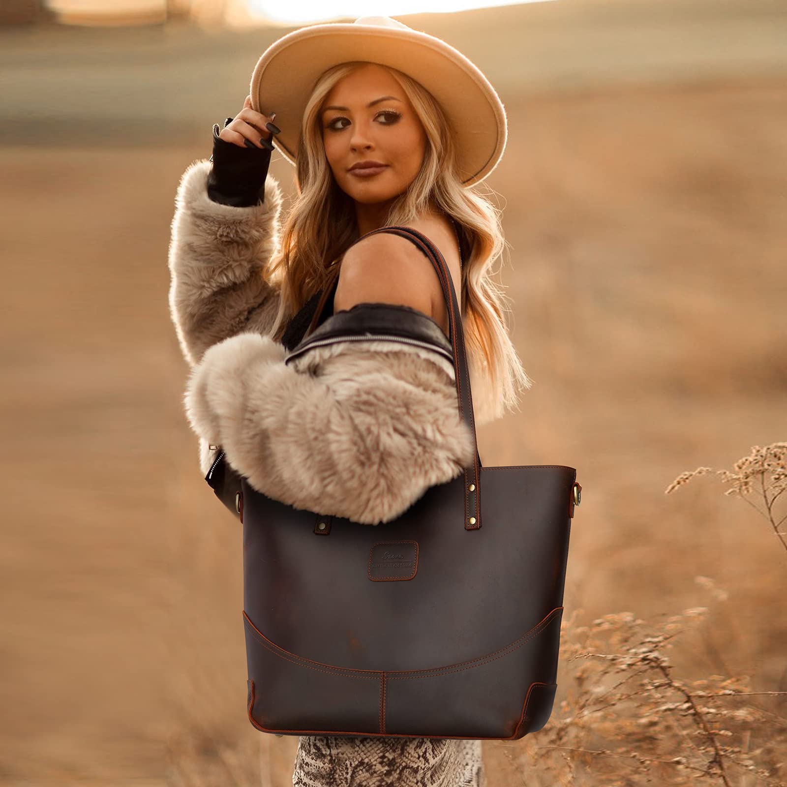 Genuine Leather Tote Bag for Women - Large Crossbody Shoulder Work Purse Handbag - Perfect for Office, Travel & Everyday Use