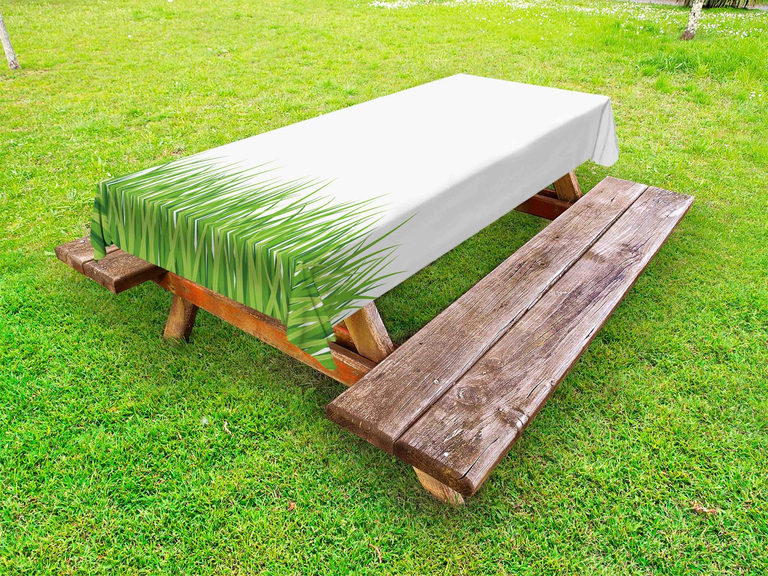 Ambesonne Green Outdoor Tablecloth - Fresh Grass Lawn Horizontal Pattern Nature Design, Washable Picnic Table Cover 58
