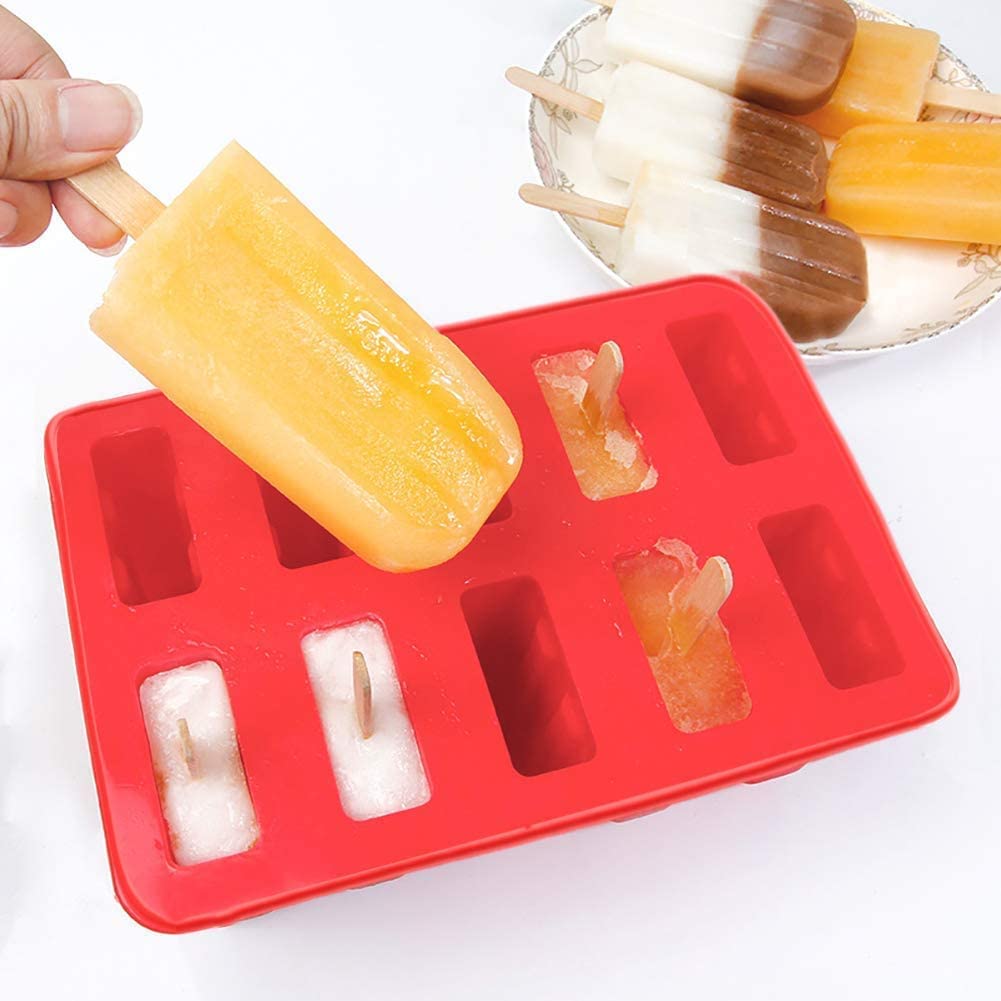 BPA-Free Silicone Popsicle Molds Set - 10 Cavity Homemade Ice Pop Maker with 50 Sticks, 50 Bags & Funnel | Perfect for Summer Treats, Kids Snacks, Party Favors & Healthy Frozen Desserts