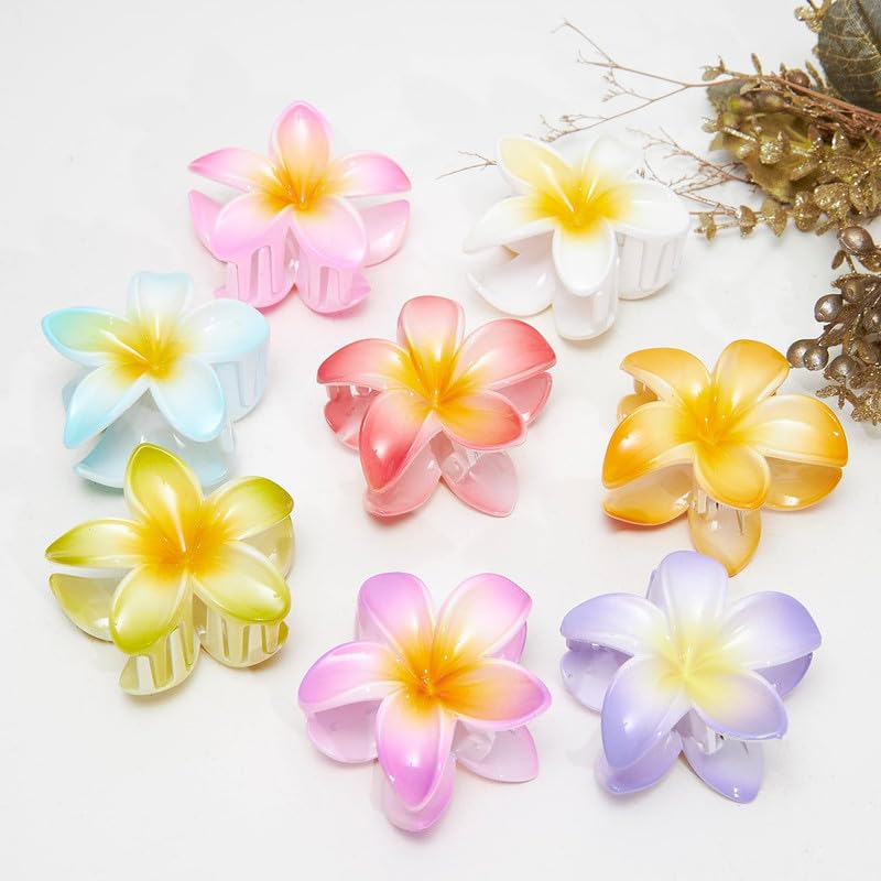 FAMEZA 4-Pack Large Flower Hair Claw Clips for Thick Hair - 3.3 Inch Strong Hold Non-Slip Plumeria Hair Clips - Beach, Summer, and Everyday Hair Accessories (Multicolor)