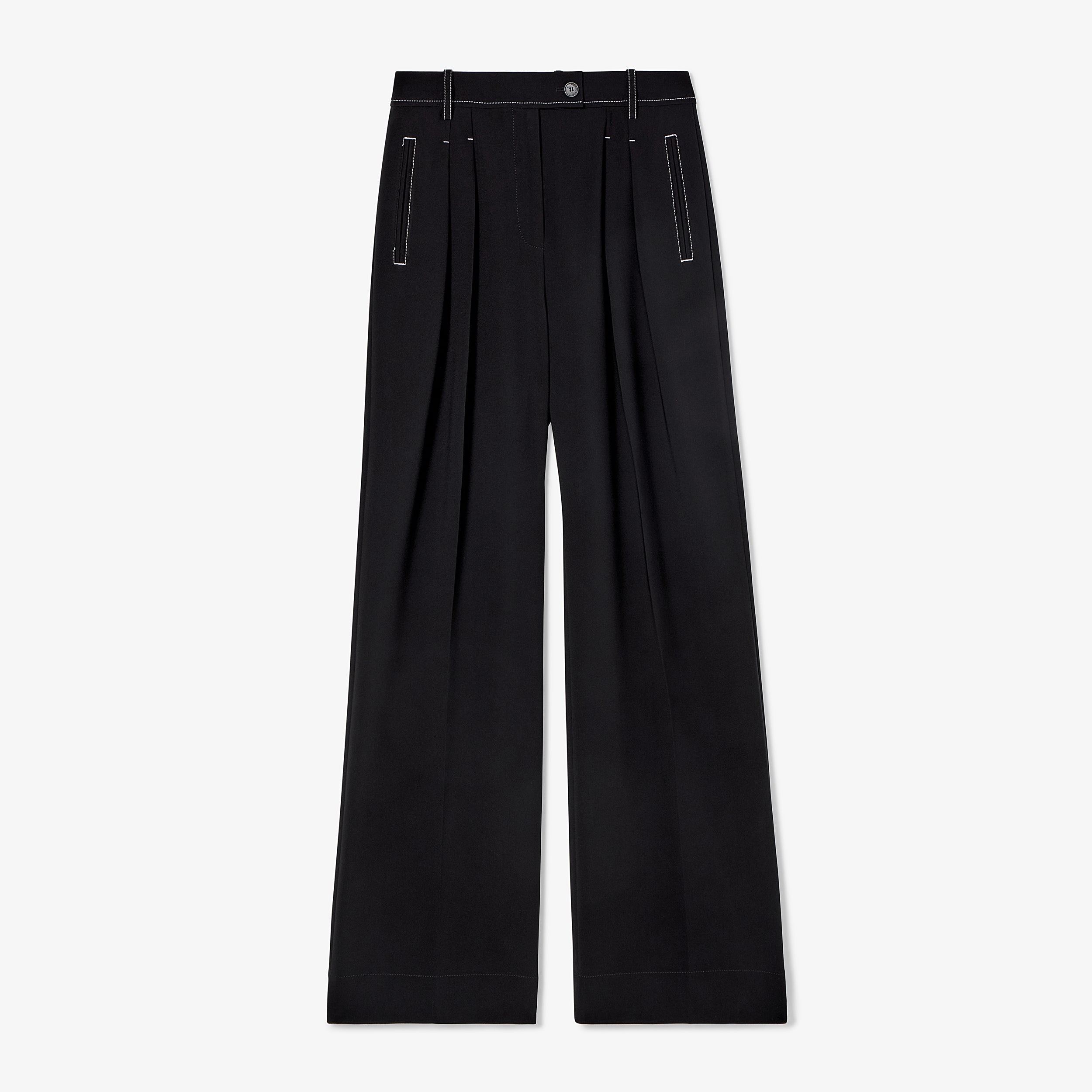 Bia Pleated Trousers for Women - High Waist Everyday Crepe Pants with Topstitch Detail - Comfortable Office Work Pants - Black - Perfect for Business Casual & Professional Wear