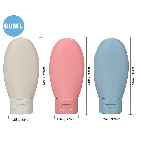 Keskriva 3-Piece 60ML Travel Bottles Set - Leak Proof Refillable Silicone Squeeze Containers for Shampoo, Lotion & Toiletries | Perfect for Business Trips, Vacations & Gym Essentials (TSA Approved)
