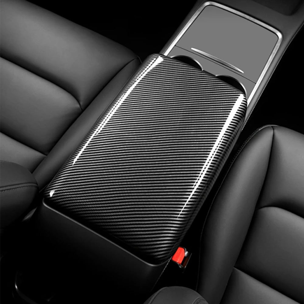 Premium Real Carbon Fiber Armrest Cover for Tesla Model 3 & Y - Luxury Interior Upgrade with Sporty Look | Perfect for Car Enthusiasts & Tesla Owners Seeking Stylish Protection