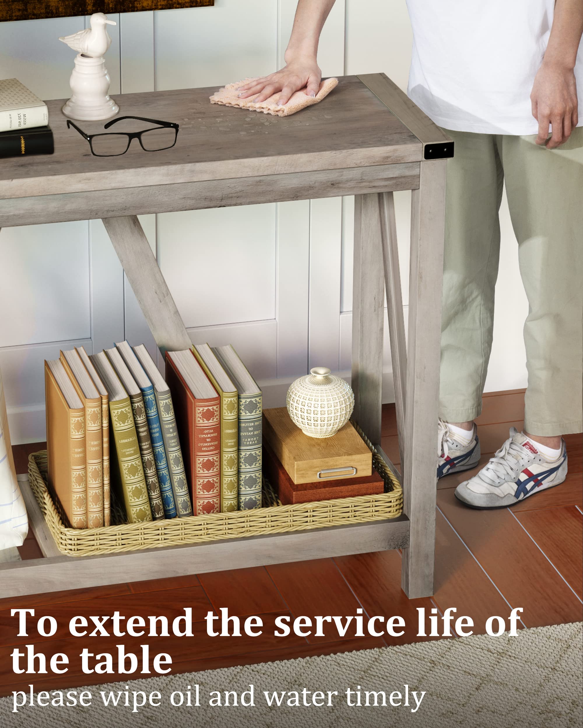 Farmhouse Style Wooden Entryway Console Table with Shelves - Rustic Sofa Table for Living Room, Hallway & Foyer - Perfect for Home Decor, Storage & Display