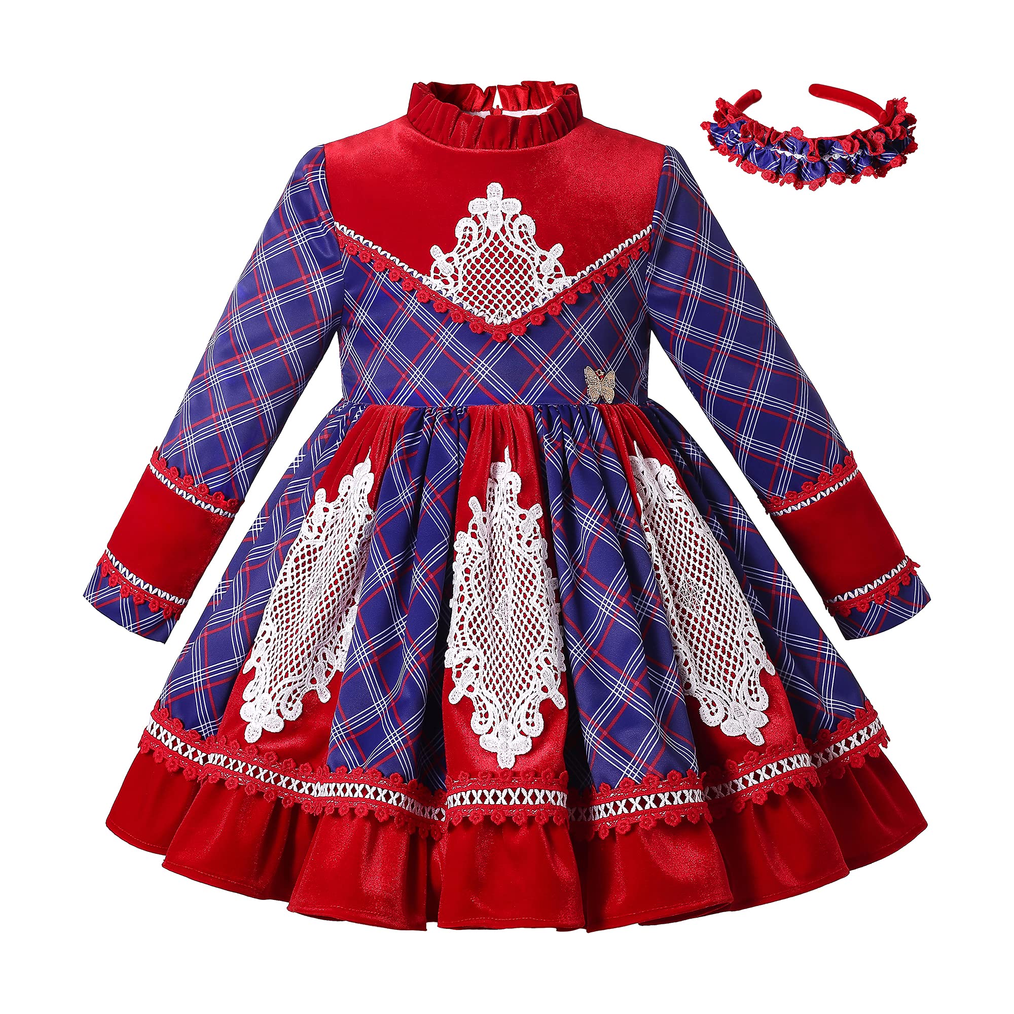 Pettigirl Girls Winter Vintage Burgundy Plaid Lace Ruffle Dress Suit - Stylish Holiday Outfit for Kids & Teens | Perfect for Christmas, Family Gatherings & Special Occasions