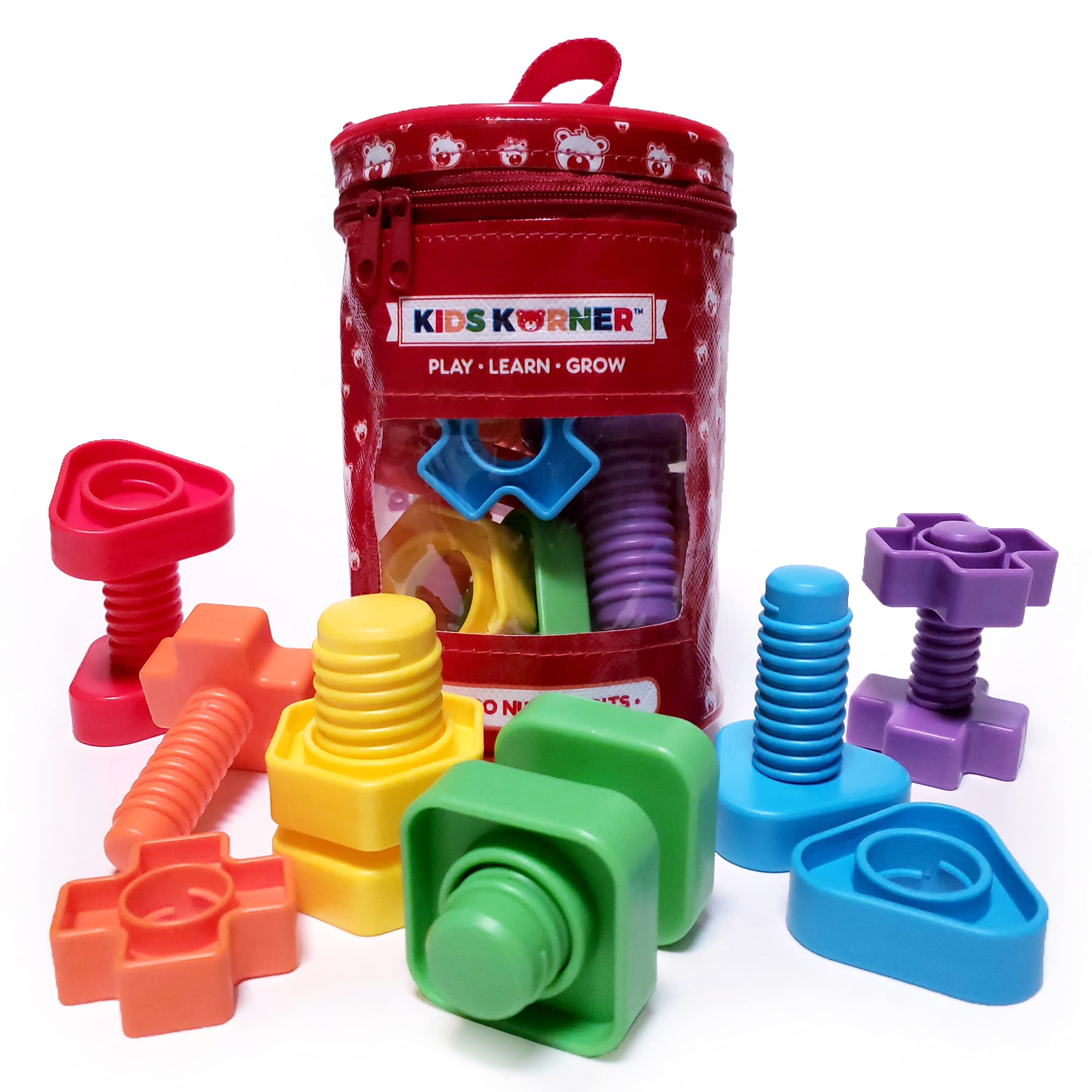 Jumbo Nuts and Bolts Montessori Toys for Toddlers - 12pc Rainbow Matching Game for Fine Motor Skills Development | Occupational Therapy Educational Toys with Storage & eBook - Perfect for Preschool Learning, Daycare Activities & Sensory Play