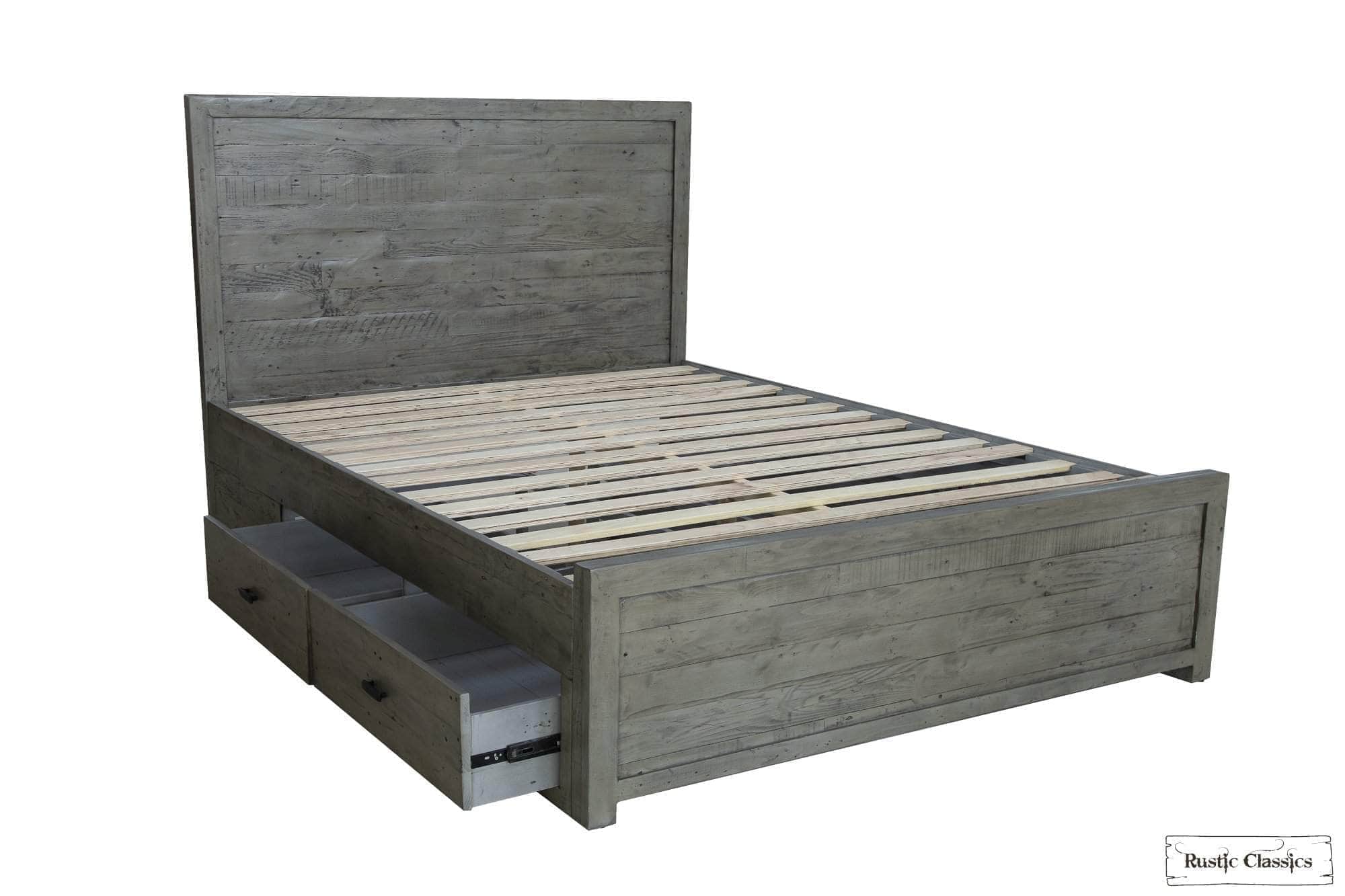 Whistler Grey Reclaimed Wood Platform Bed with 4 Storage Drawers - Queen & King Size - Perfect for Modern Bedroom, Guest Room & Small Space Organization