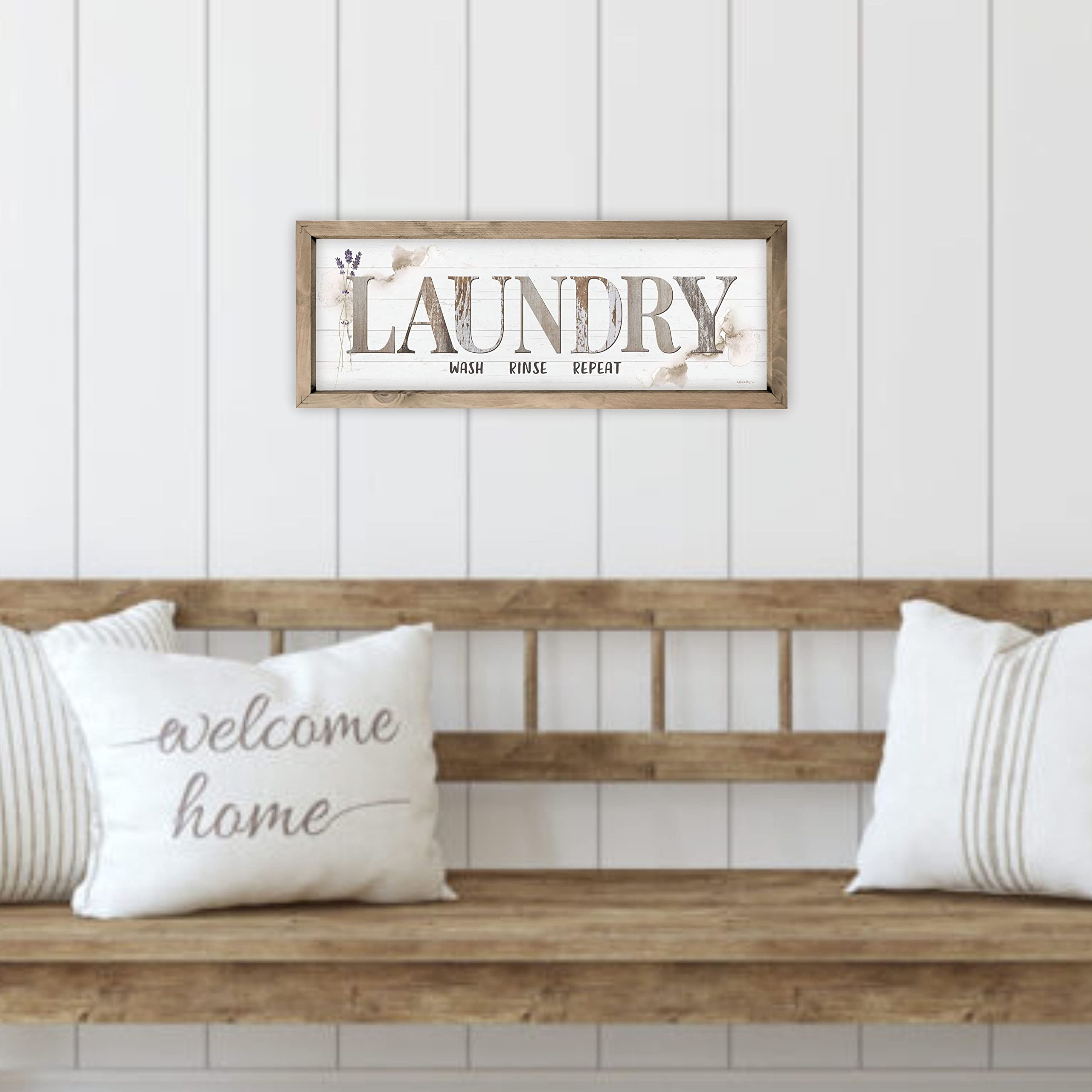 Rustic Wood Wall Sign with Frame - 12x36 Inch Laundry Room Decor - Perfect for Laundry Room, Bathroom, or Farmhouse Style Home Décor