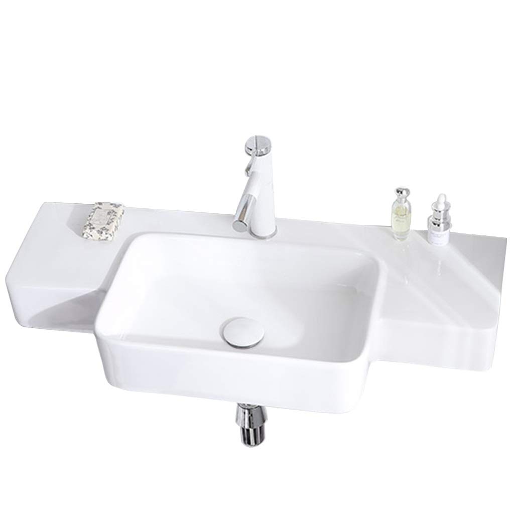 Wall-Mounted Ceramic Pedestal Sink - Modern Bathroom Vanity Basin for Small Spaces, Corner Installation, Laundry & Pool Areas | Space-Saving Design for Apartments, Powder Rooms & Outdoor Use