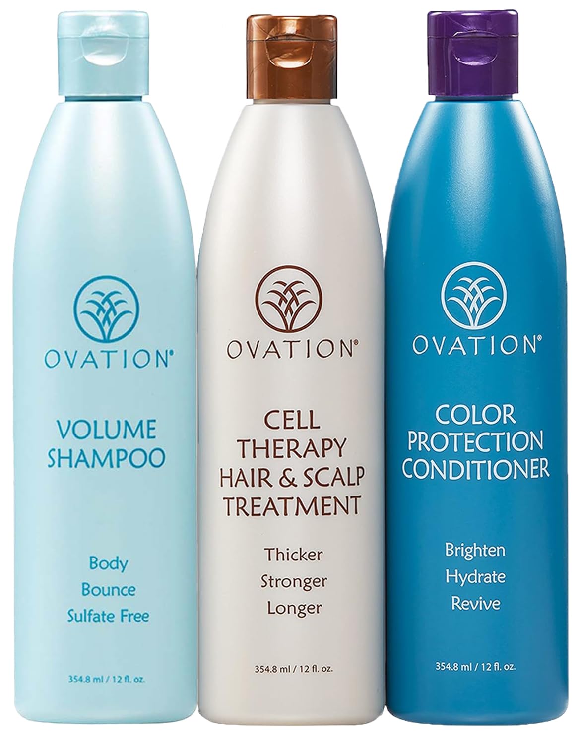 Ovation Hair 3-Step Bundle - Volumizing Shampoo, Cell Therapy Treatment for Hair Growth & Healthy Scalp, Color-Safe Conditioner for Fine, Dyed or Bleached Hair | Complete Hair Care System for Thicker, Stronger & Healthier Locks