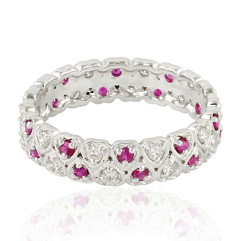 Elegant Pink Ruby & Diamond Wedding Band 925 Sterling Silver Engagement Ring 14K White Gold Plated - Perfect for Anniversary, Valentine's Day & Bridal Jewelry Gift for Her