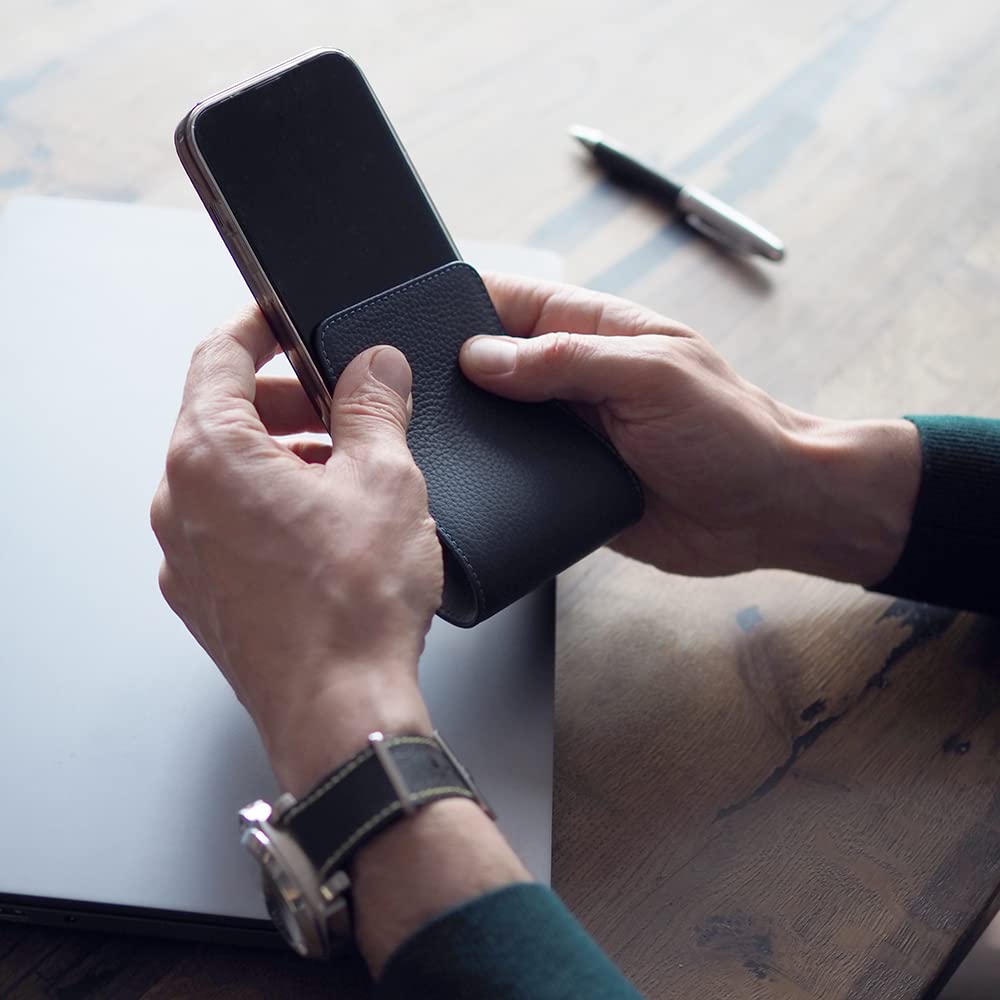 Premium Ultra Thin Leather Folio Case for iPhone 13 Pro - Patented Design - Handcrafted in France - Black - Perfect for Business & Travel Protection