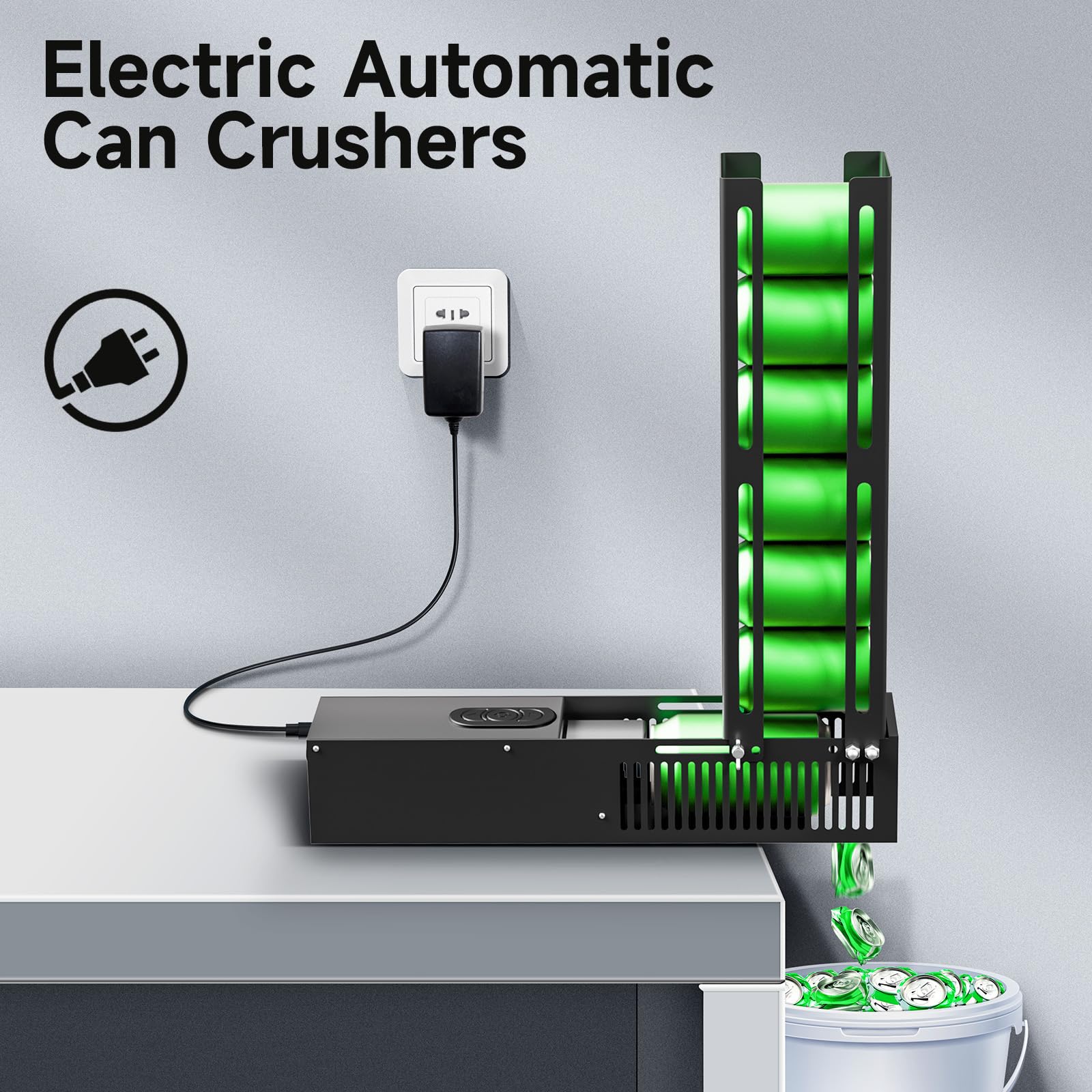 Electric Can Crusher - Heavy Duty Automatic Can Smasher for 12oz & 16oz Aluminum Cans (Soda, Beer, Cola) & Plastic Bottles - Recycles 8 Cans at Once - Perfect for Home Recycling, Garage Organization & Eco-Friendly Waste Management