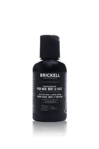Brickell Men's 3-in-1 Organic Body Wash Gel - Natural Rapid Wash for Men with Fresh Mint Scent, 2 oz | Shower, Gym & Travel Essential for Clean & Refreshed Skin