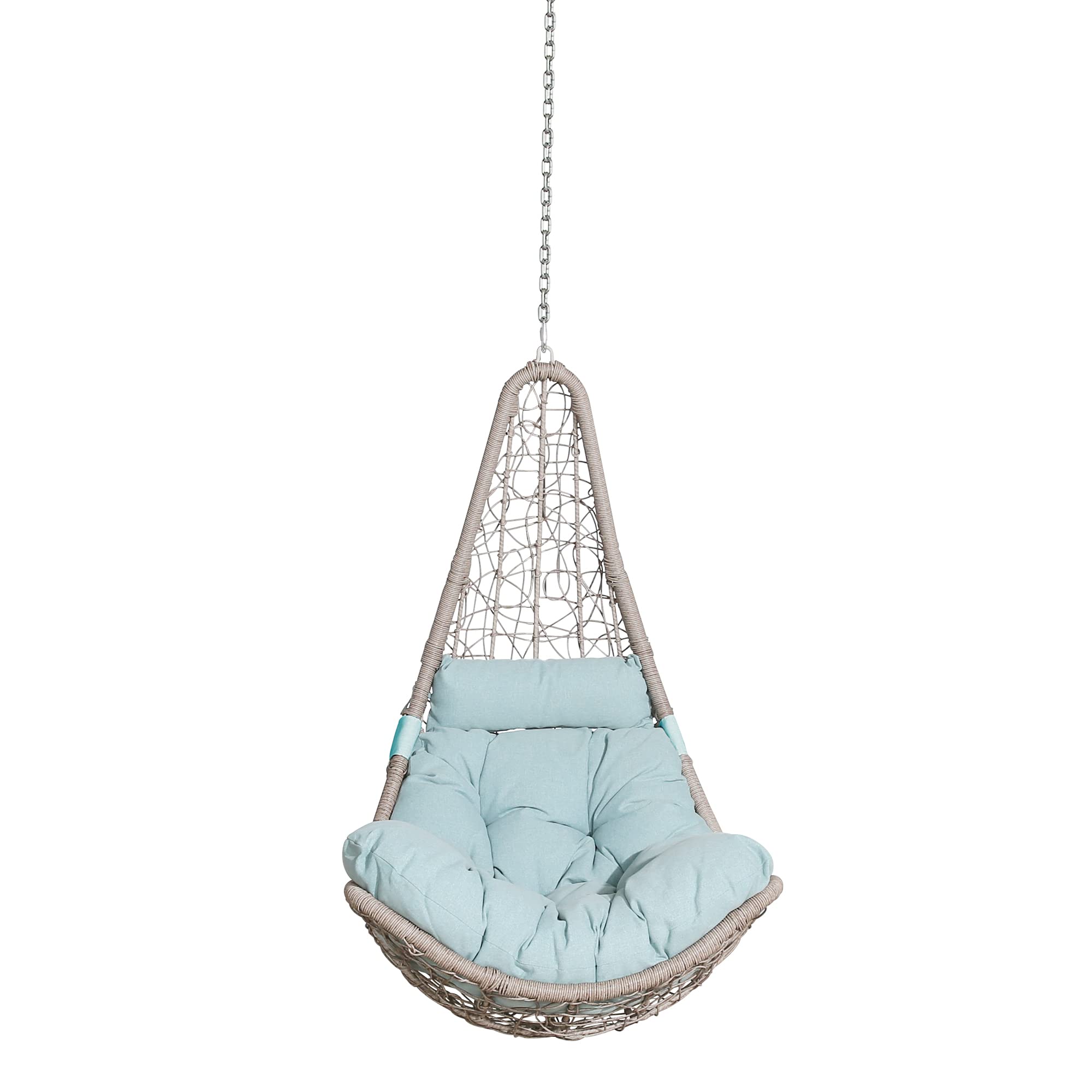 Outdoor Hanging Egg Chair - Wicker Swing Hammock with Cushion & Pillow for Patio, Garden, Balcony or Bedroom - Turquoise Boho Lounge Chair for Relaxing & Reading