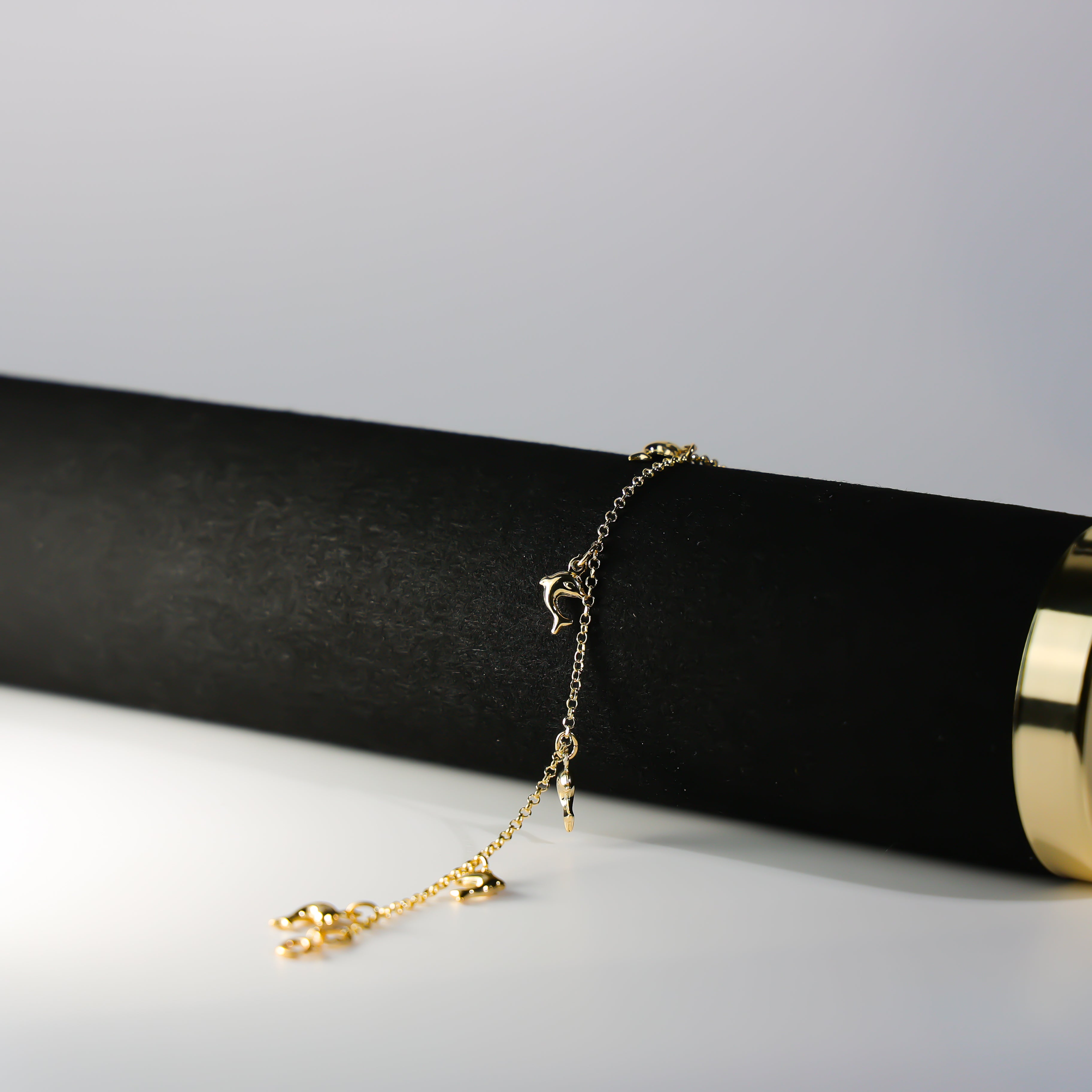Gold Hanging Dolphins Bracelet AB0277 - Elegant Jewelry Gift for Women, Perfect for Parties, Weddings & Everyday Wear