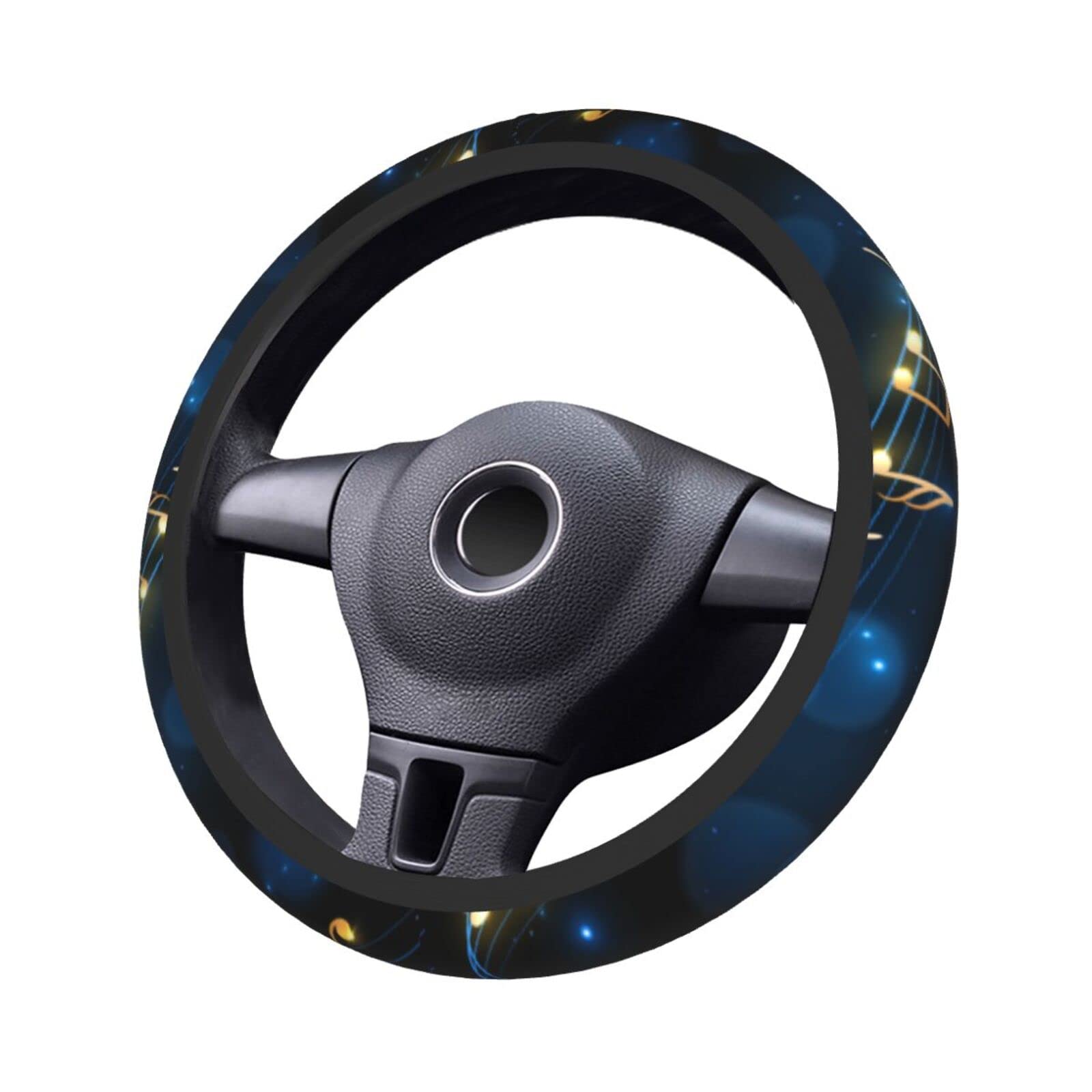 Universal 15 Inch Navy Music Note Steering Wheel Cover - Neoprene Car Wheel Protector with Music Notes Print - Cute Automotive Accessories for Cars, Trucks & SUVs - Perfect for Music Lovers & Gift Giving