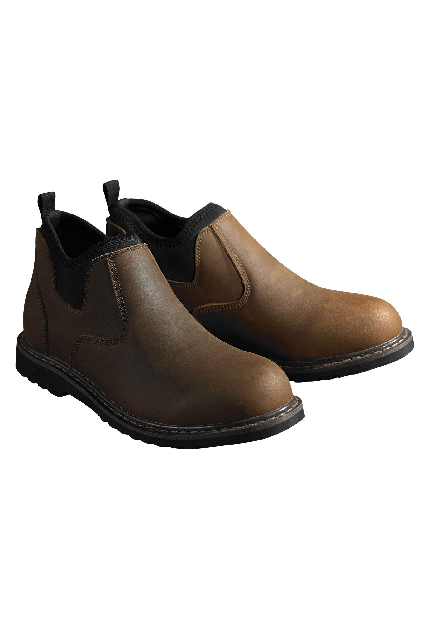 Boulder Creek by Kingsize Men's Wide Width Pull-On Work Boots - Comfortable Slip Resistant Shoes for Construction, Hiking & Outdoor Activities