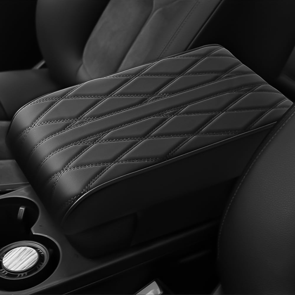 Premium Leather Car Armrest Cover with Memory Foam Padding - Universal Waterproof Center Console Protector for SUV, Truck & Sedan - Comfort Upgrade for Long Drives & Daily Commutes (Black)