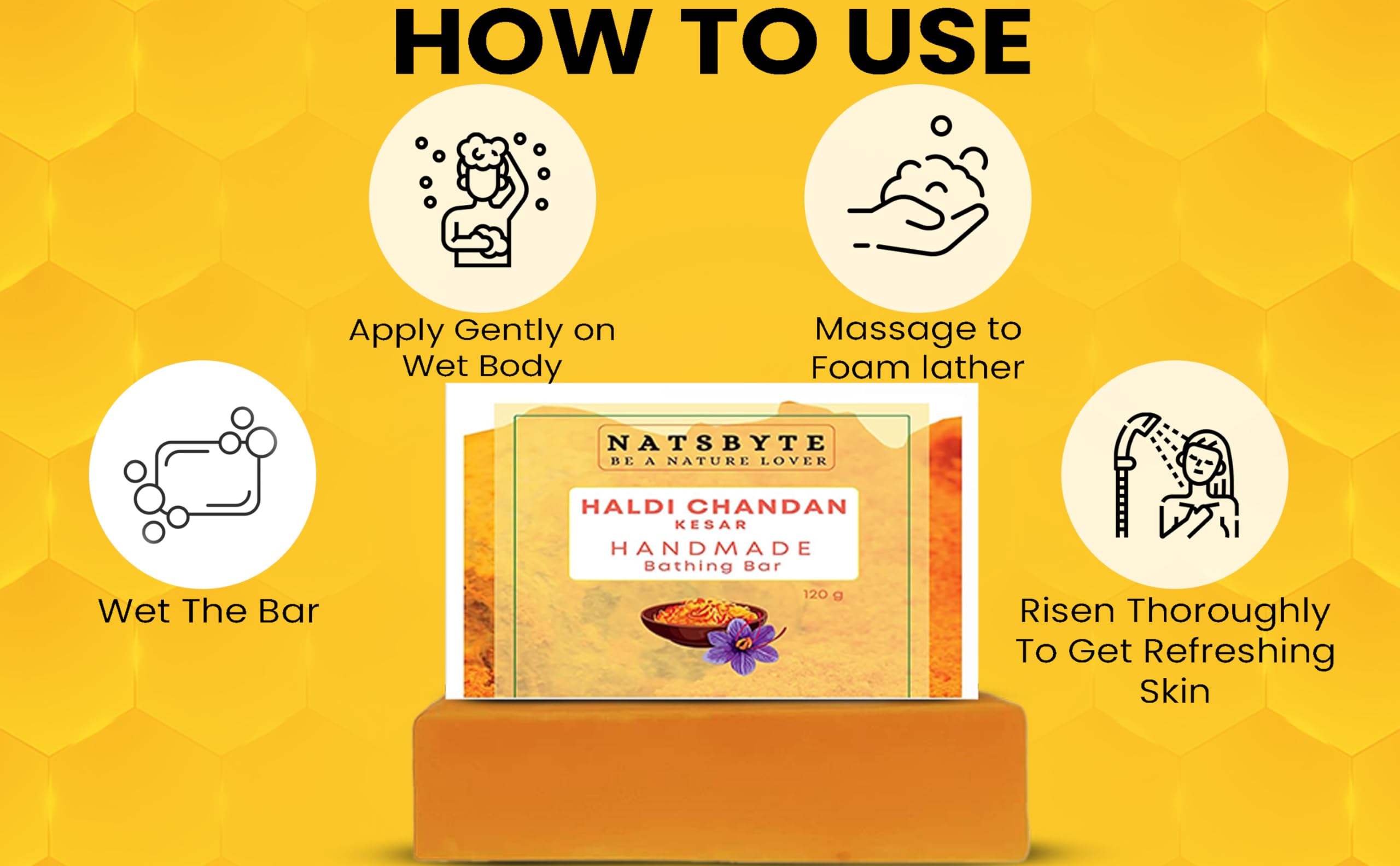 NATSBYTE Handmade Haldi Chandan Kesar Soap | Vitamin E | Paraben-Free | for All Skin Types | Pack of 3 | Daily Skincare & Bath