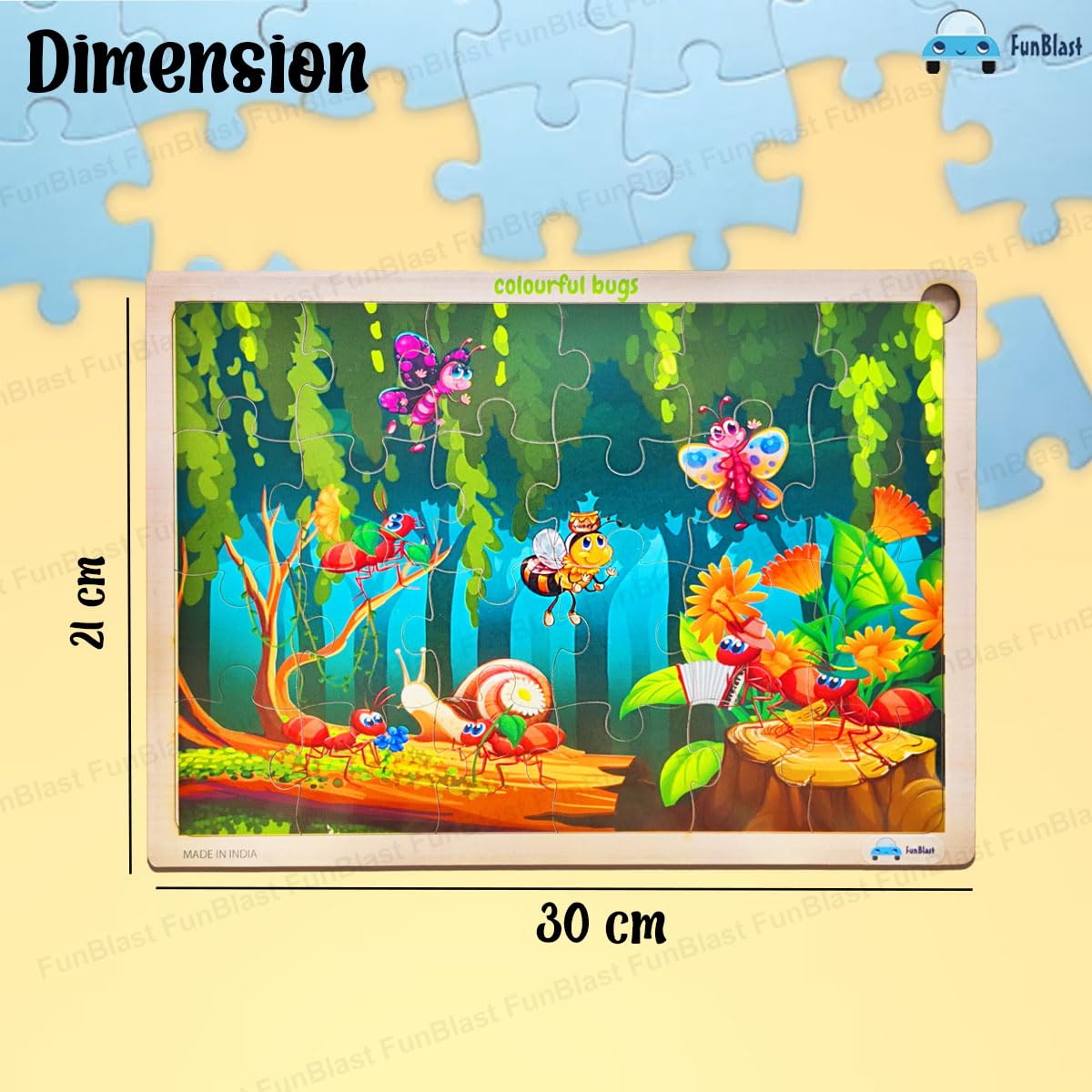 FunBlast 24-Piece Honey Bee Wooden Jigsaw Puzzle for Kids Ages 3-5 - Educational Learning Toy for Preschoolers - Perfect for Classroom, Birthday Gifts & Family Game Night